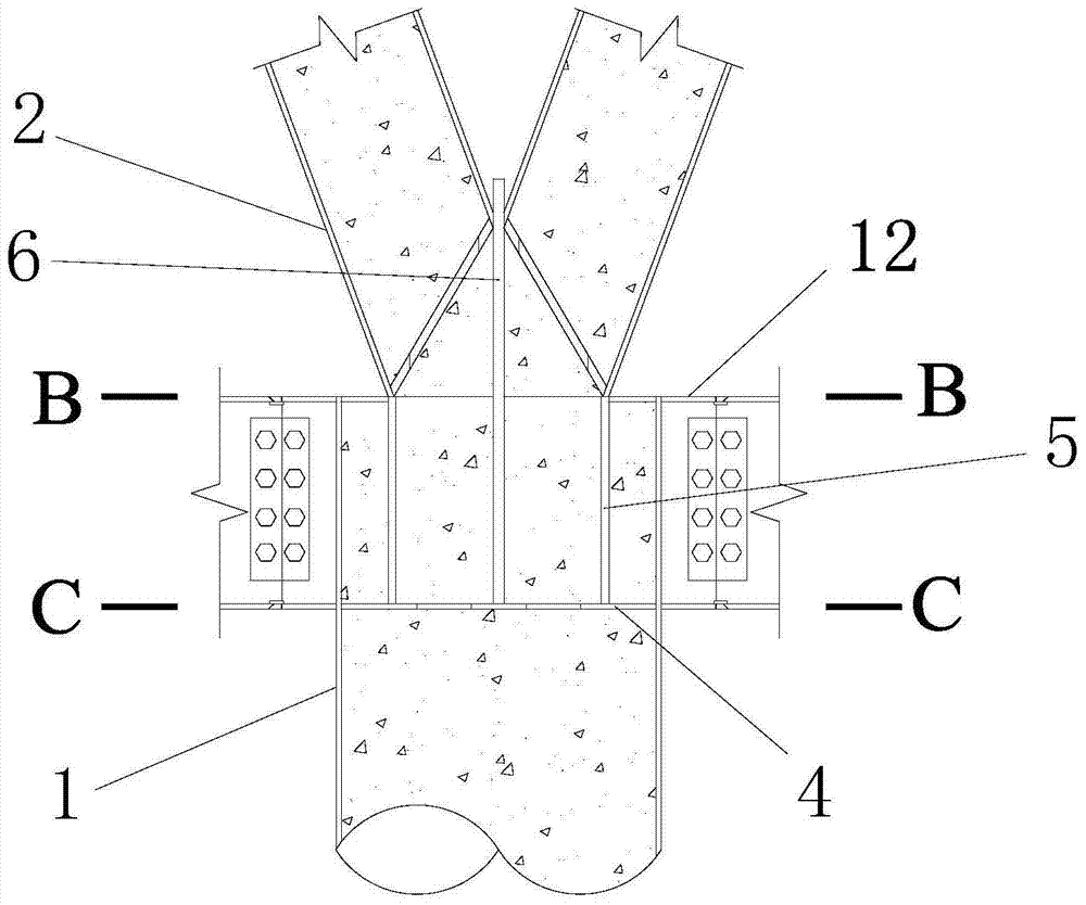 An inner diaphragm type concrete filled steel pipe transfer node structure and its construction method