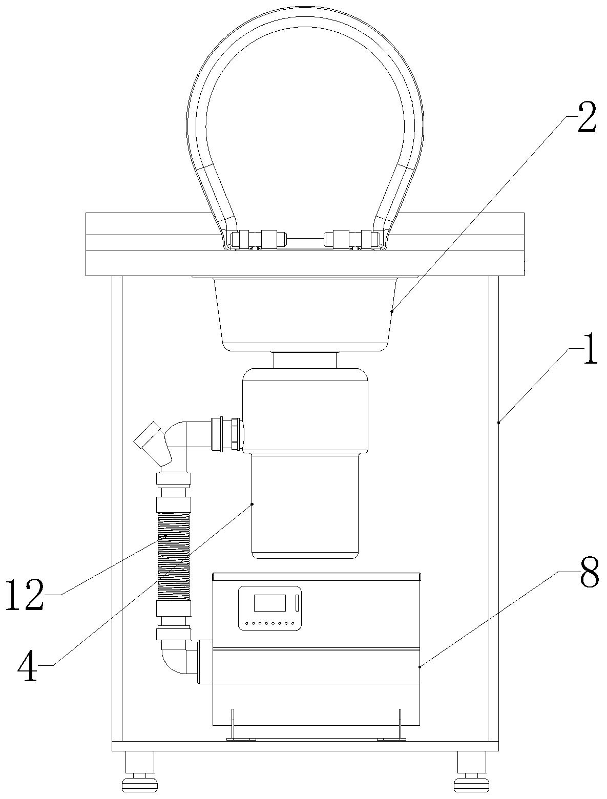 Kitchen waste treatment device suitable for suction type pipeline sewage discharge and treatment method thereof