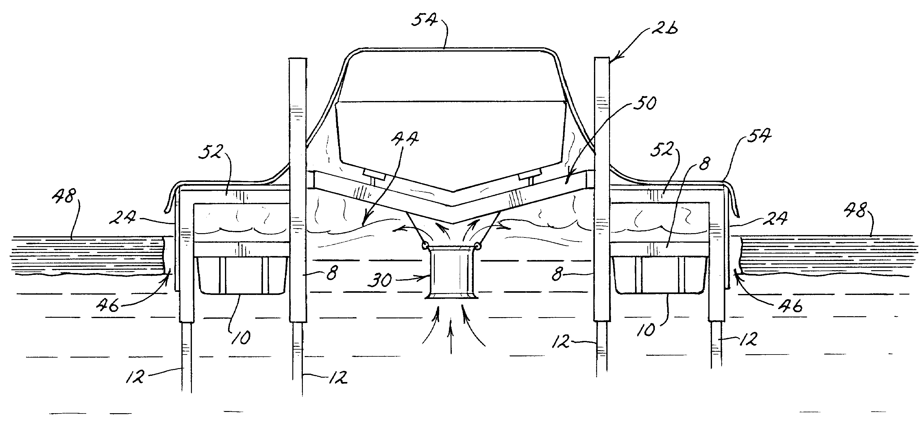 Structure forming a breakwater and capable of ice free, year round operation