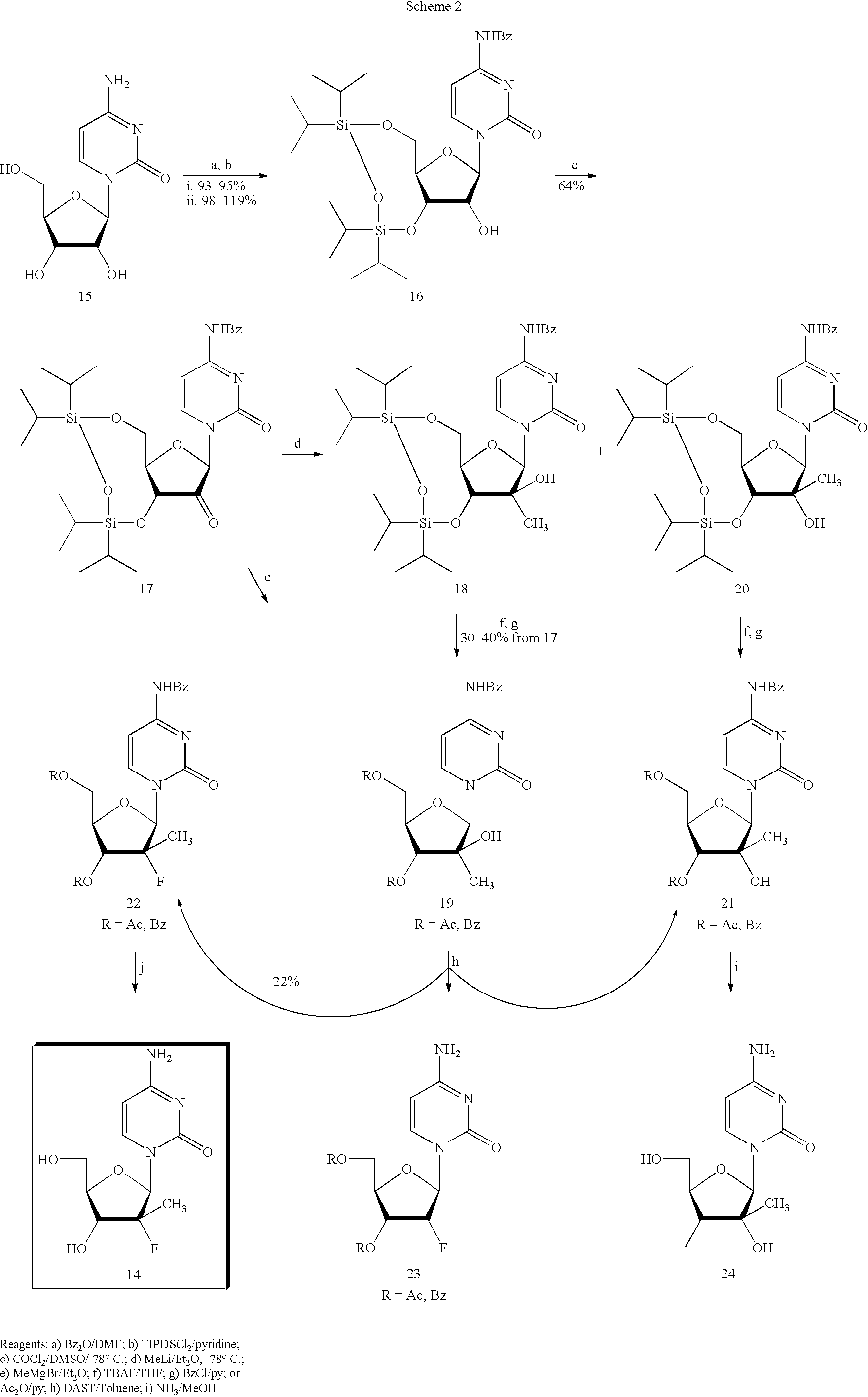 Preparation of alkyl-substituted 2-deoxy-2-fluoro-D-ribofuranosyl pyrimidines and purines and their derivatives