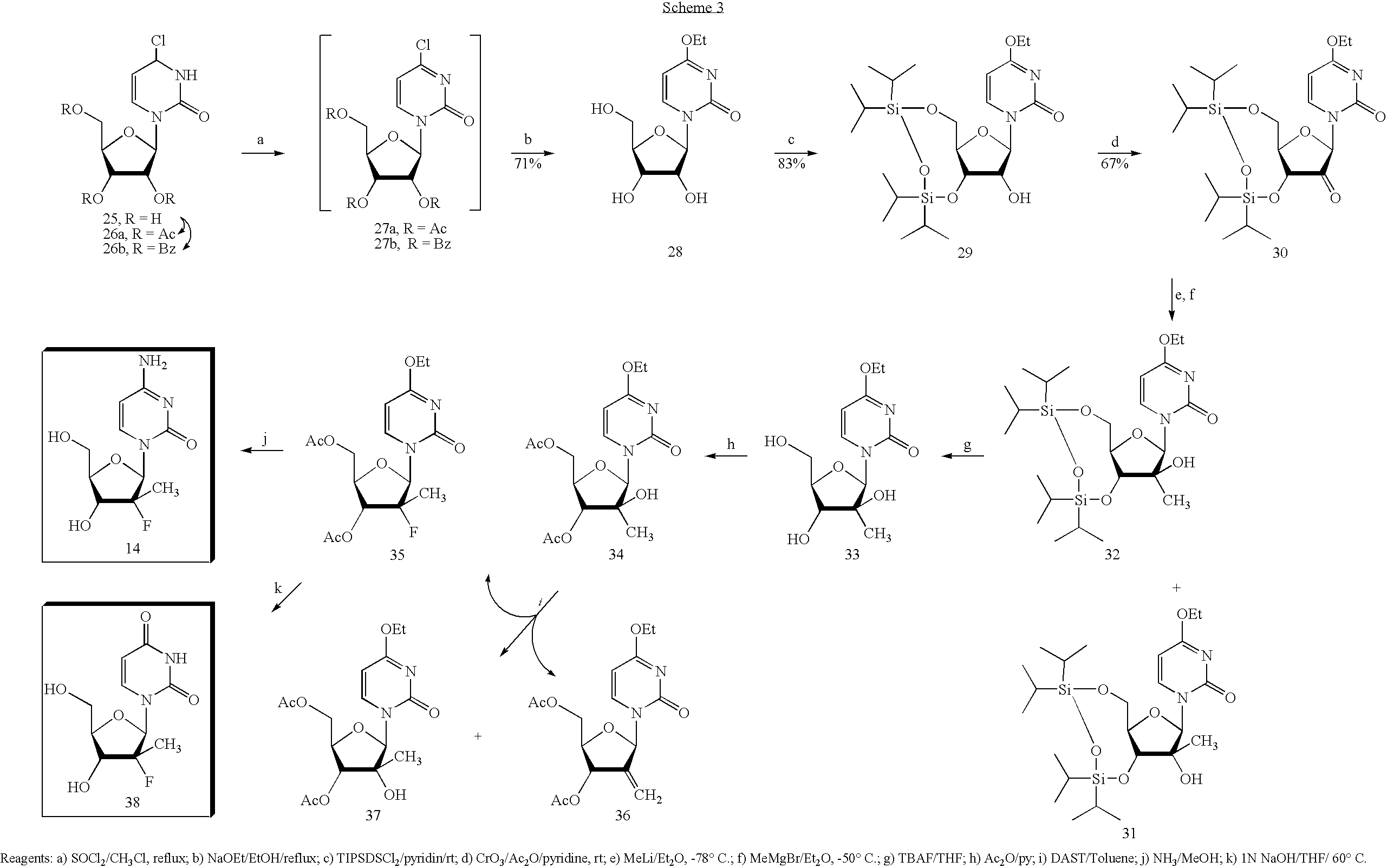 Preparation of alkyl-substituted 2-deoxy-2-fluoro-D-ribofuranosyl pyrimidines and purines and their derivatives