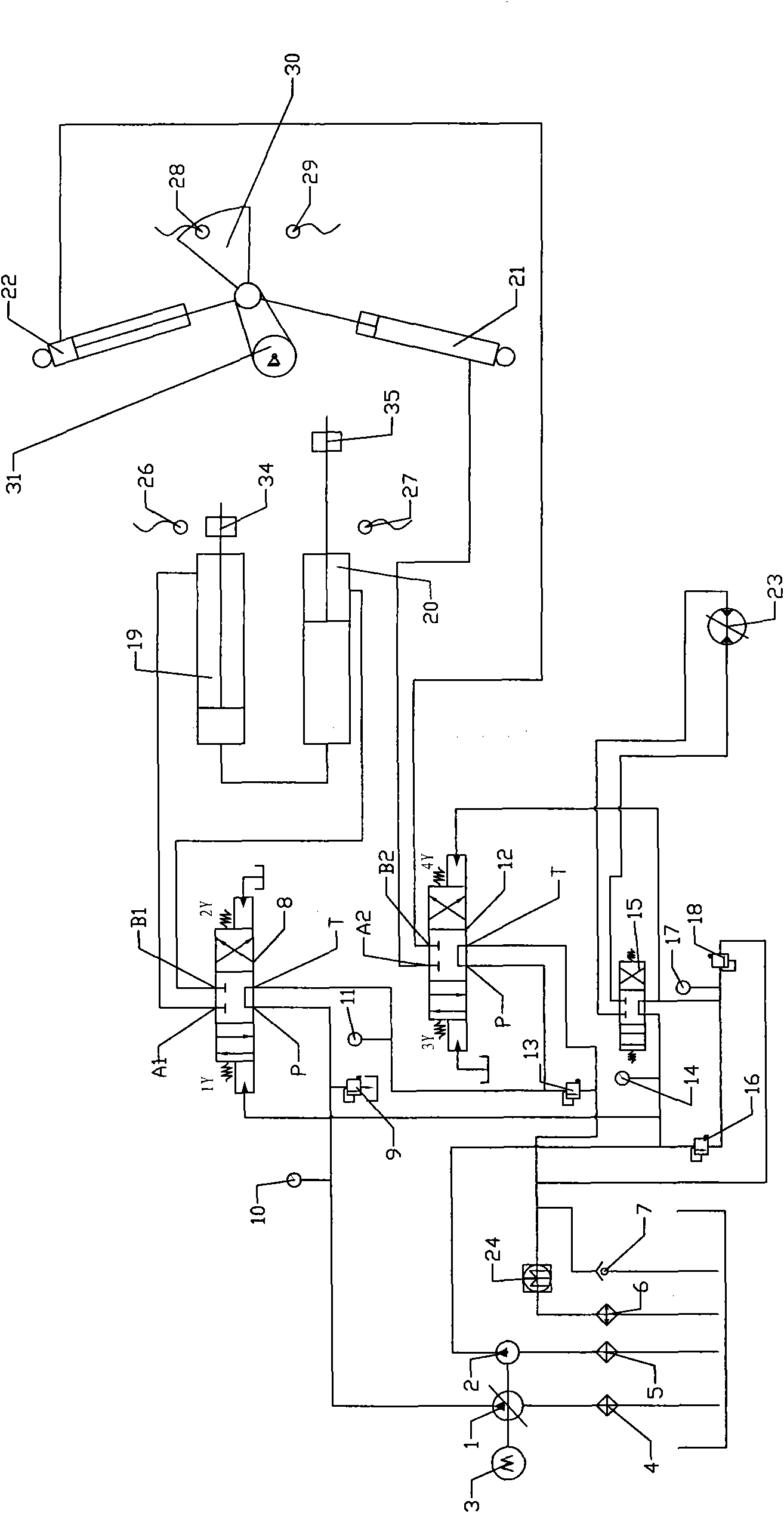 Electro-hydraulic control system for concrete or coal slime conveying device and method for controlling system