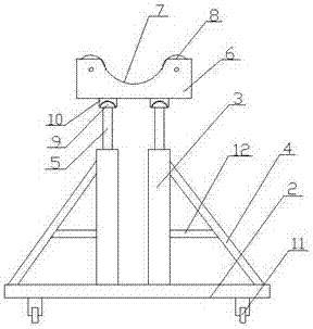 Inclinable power cable rack support device