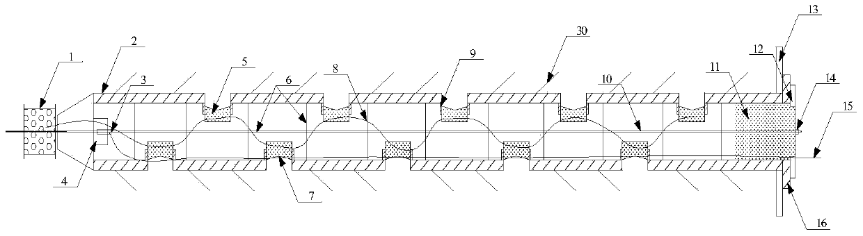 Large-head energy gathering perforating pipe type grouting anchor rod with ribbed steel framework and construction method