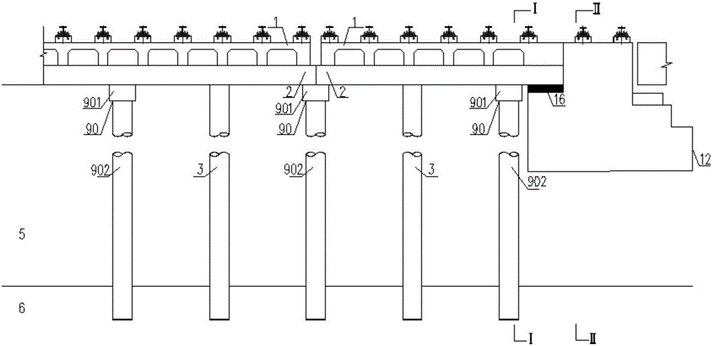 Composite bearing rail beam transition section structure of medium and low speed maglev single line excavation section pile foundation