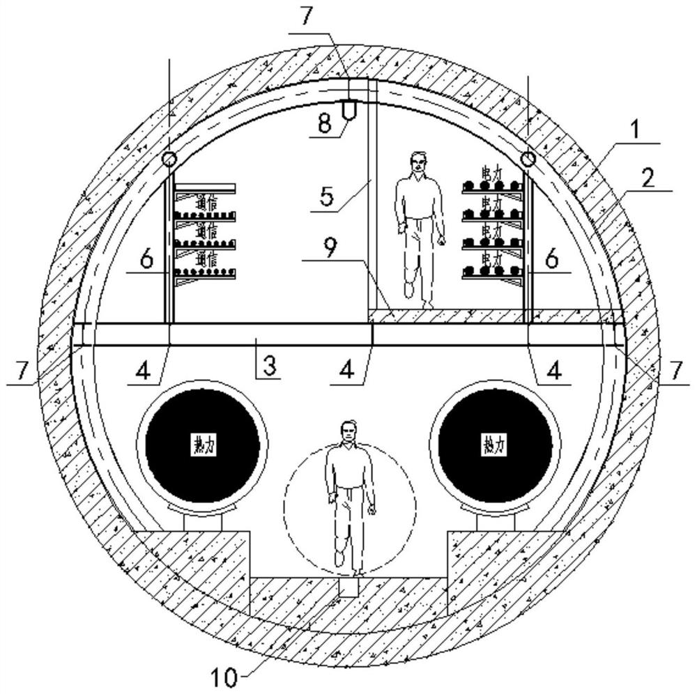 Secondary lining supporting structure for internal pipeline of shield method comprehensive pipe gallery