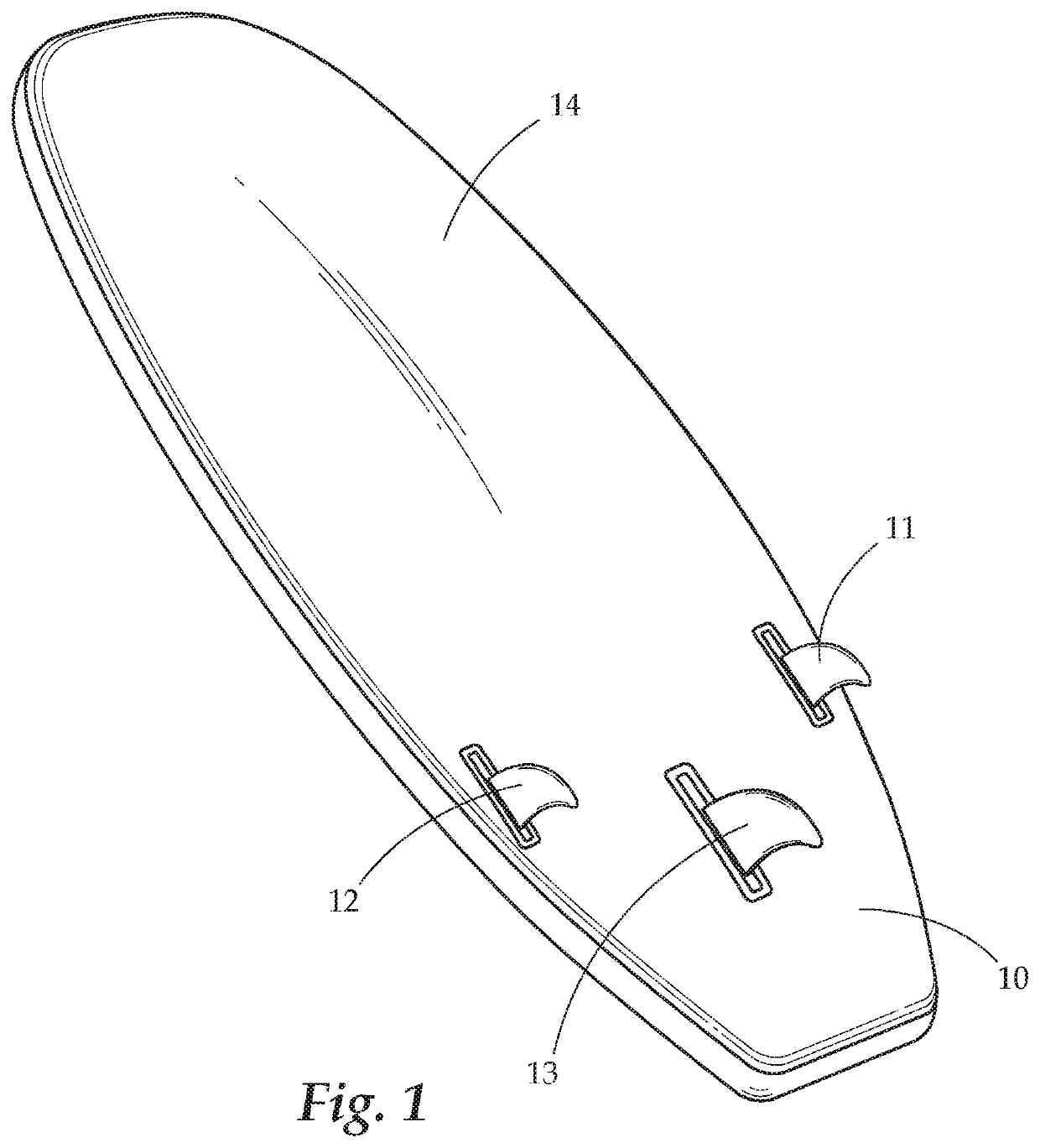 Electronically powered illuminating fin system for watersports involving boards