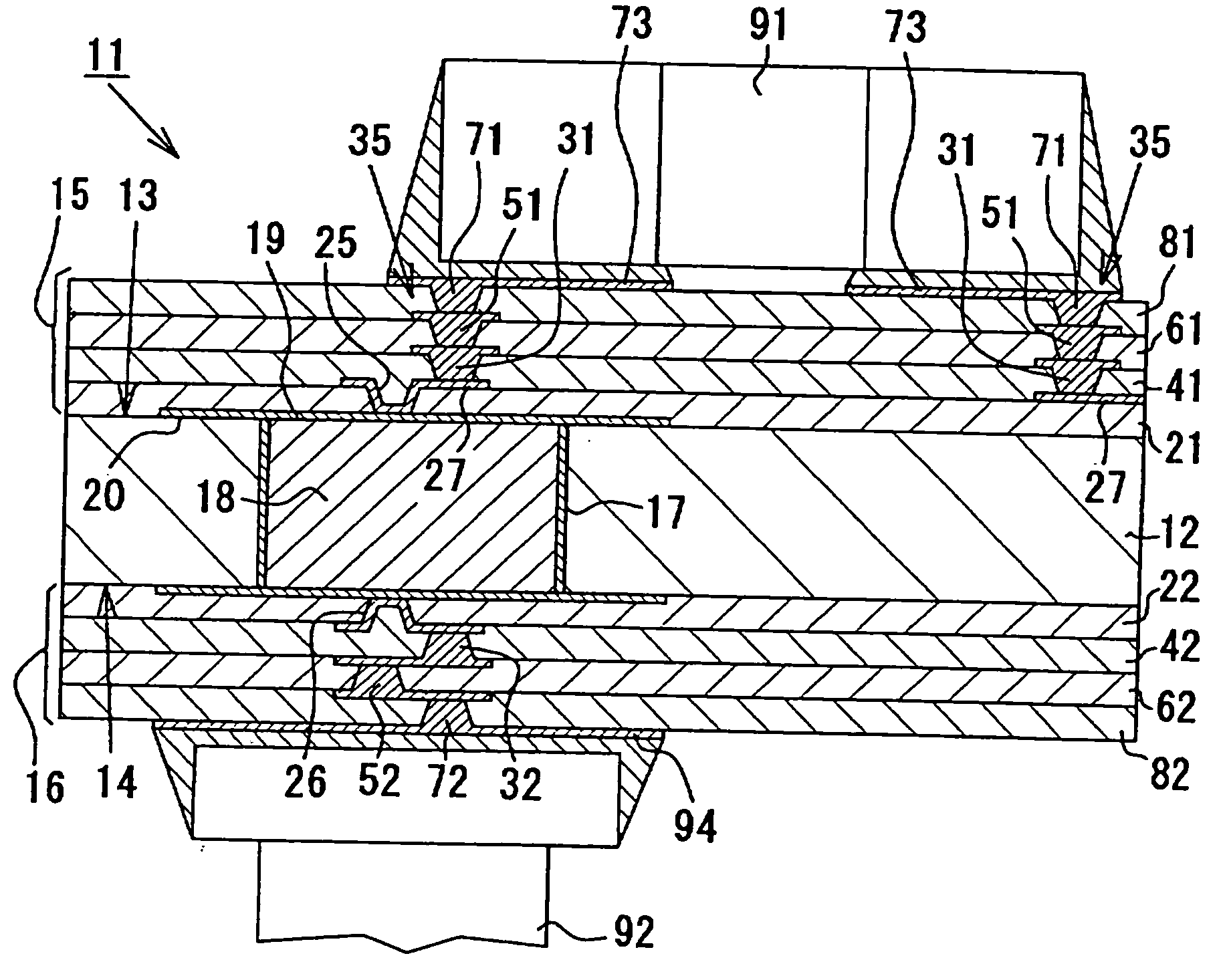Multilayer wiring board including stacked via structure