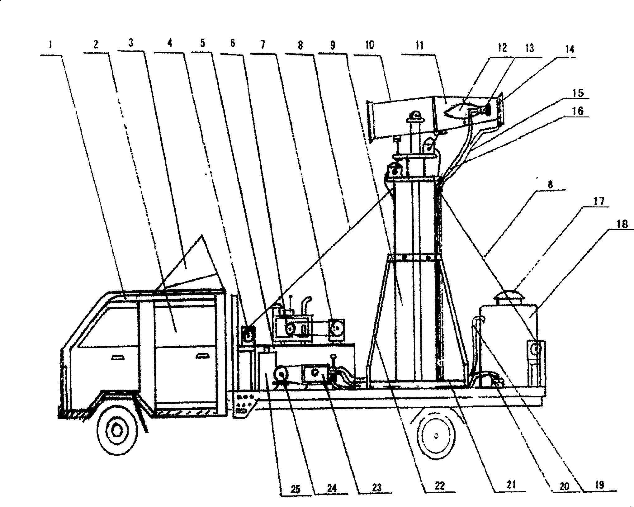 Vehicle mounted double-mast up-down long-spray-distance forest protecting wind delivering spray machine