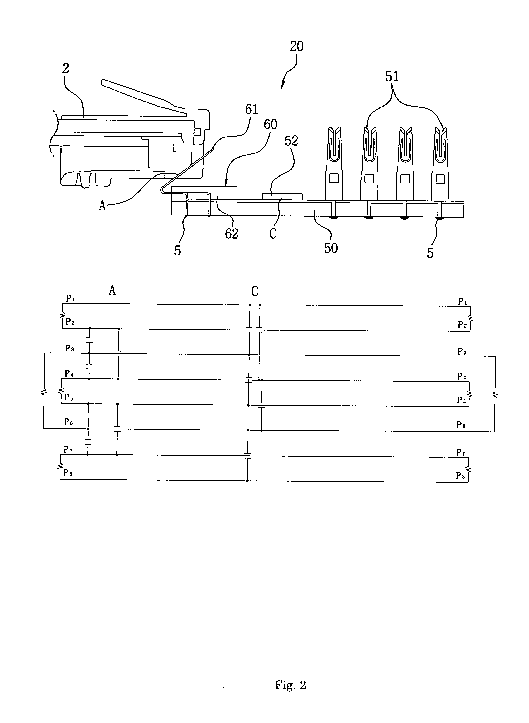 Crosstalk canceling pattern for high-speed communications and modular jack having the same