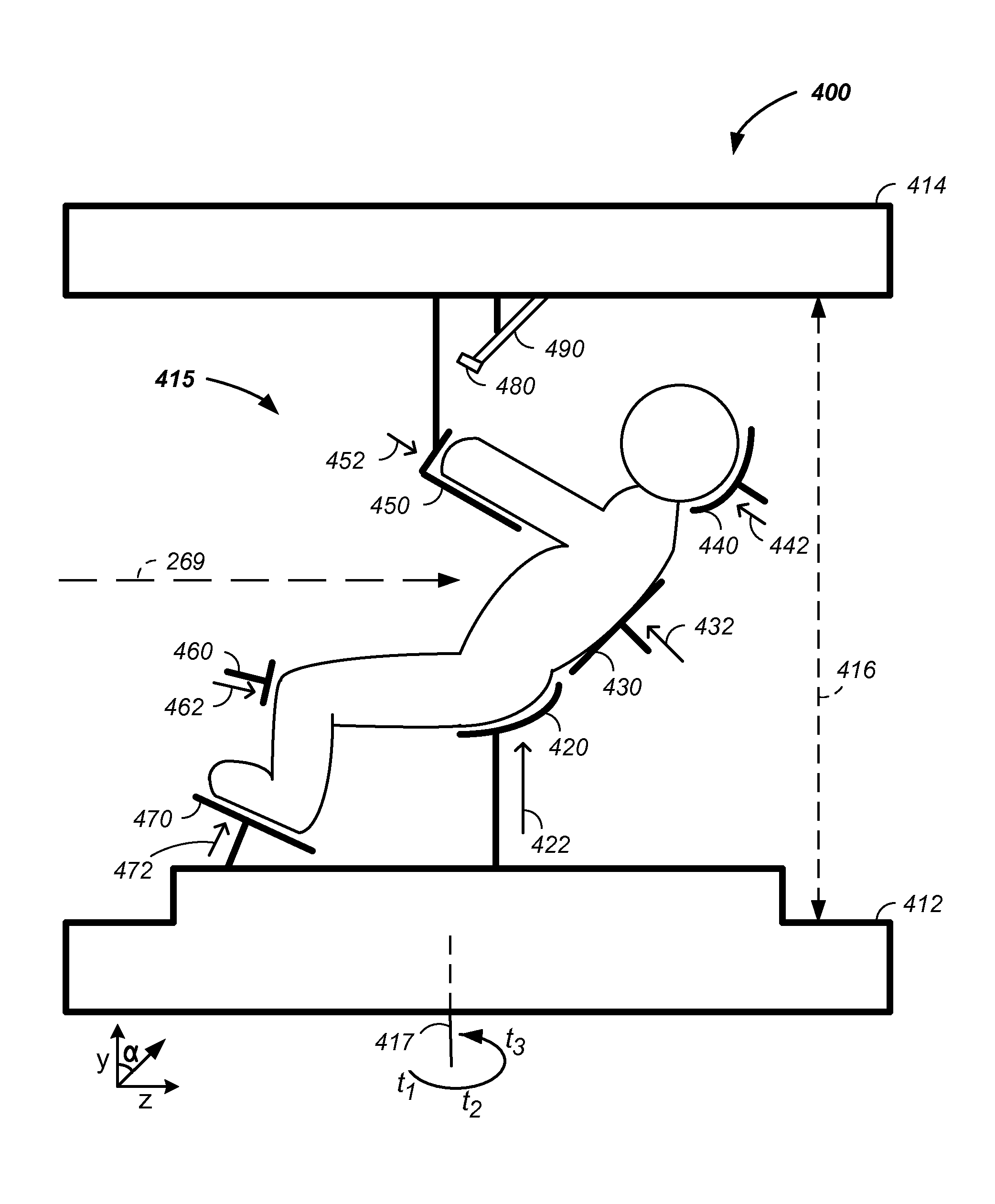 Semi-vertical positioning method and apparatus used in conjunction with a charged particle cancer therapy system