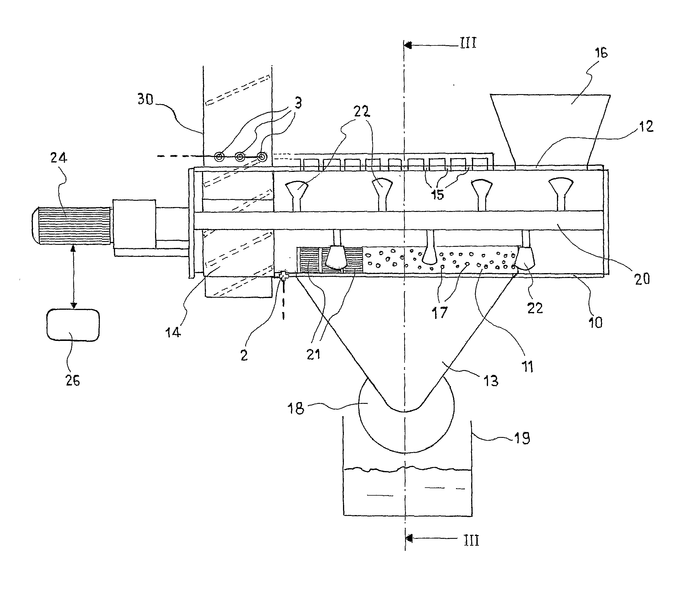 Machine and method for continuously washing containers made of plastic material, and removal of contaminants and labels from their surface