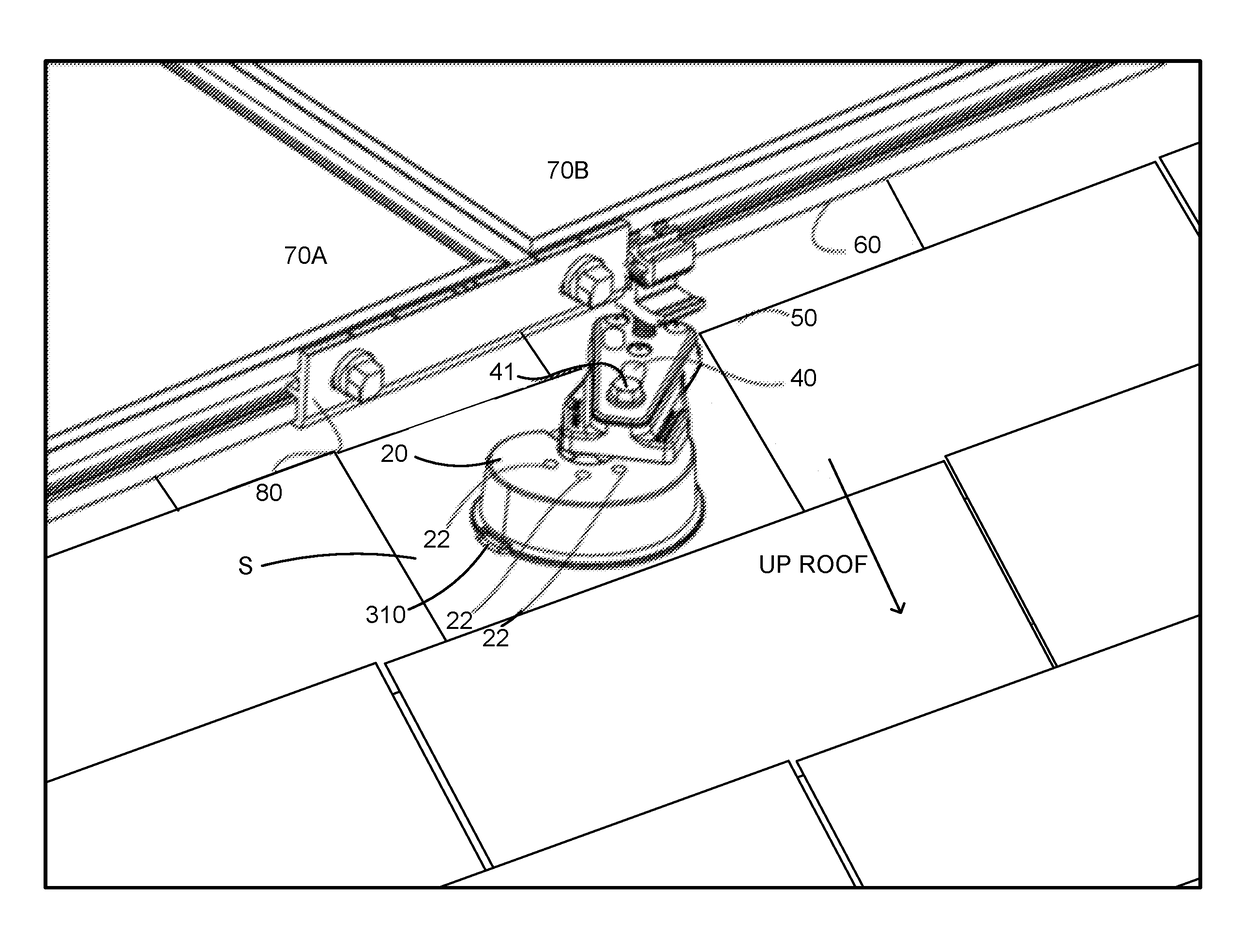 Photovoltaic mounting system with sealant injector inlet