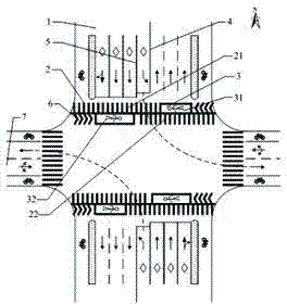 Intersection for pedestrian secondary waiting areas