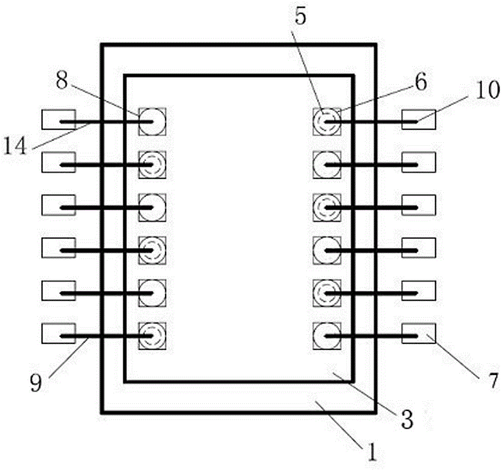 Dense-pitch small-pad copper-wire bonded single intelligent card (IC) chip packing piece and preparation method thereof