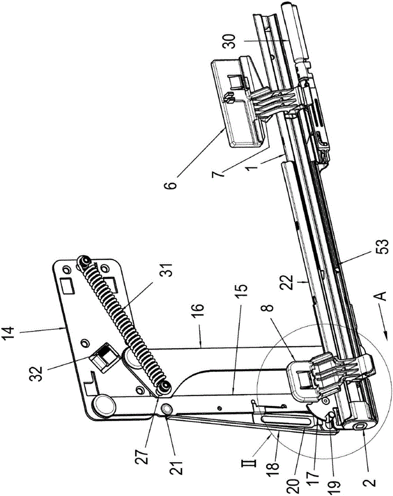 Sliding-pivoting mechanism of a shelf of a piece of furniture or of a domestic appliance, piece of furniture, and domestic appliance