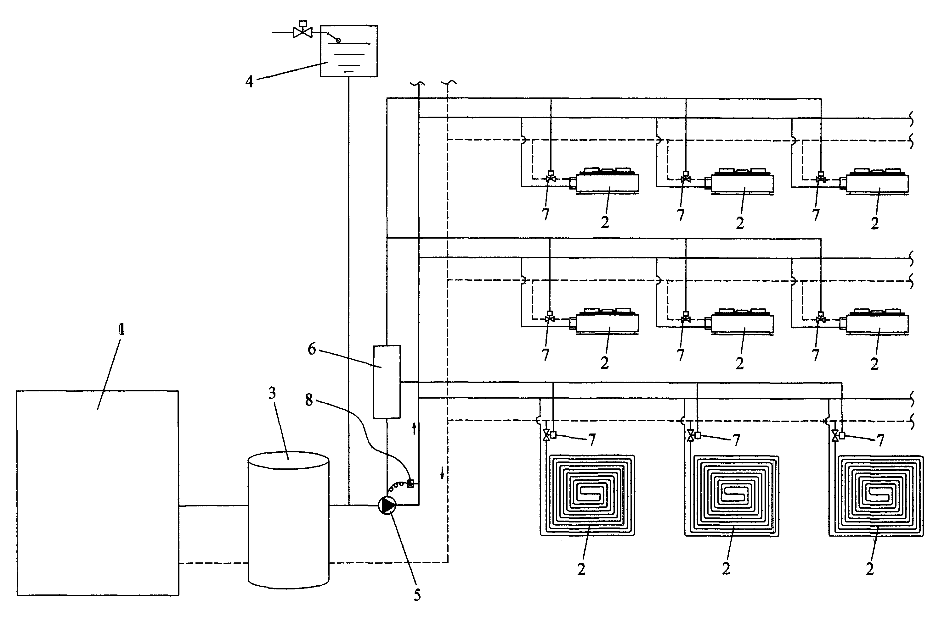 Multiple variable-flow household water system central air condition