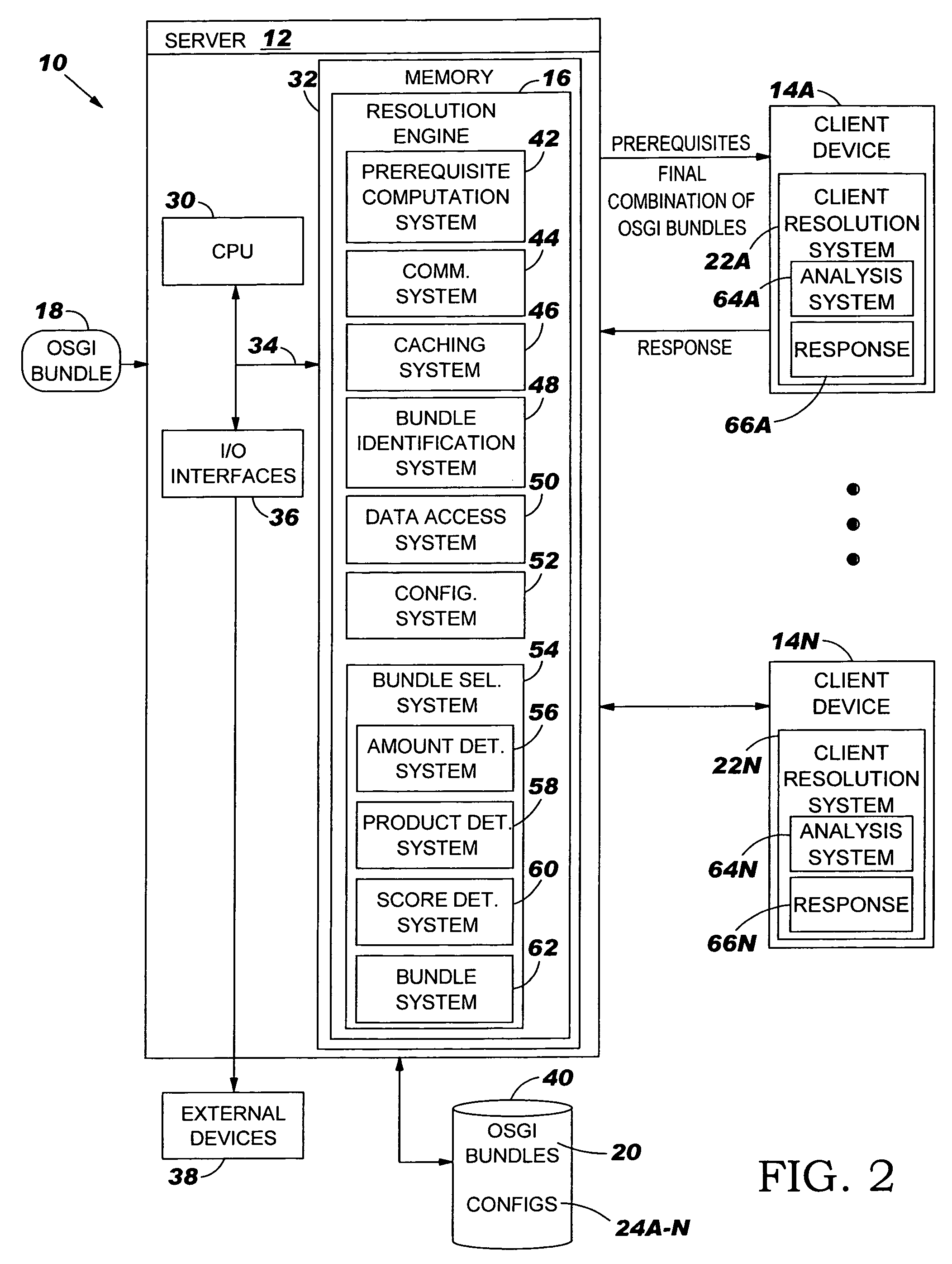 Tunable engine, method and program product for resolving prerequisites for client devices in an open service gateway initiative (OSGi) framework