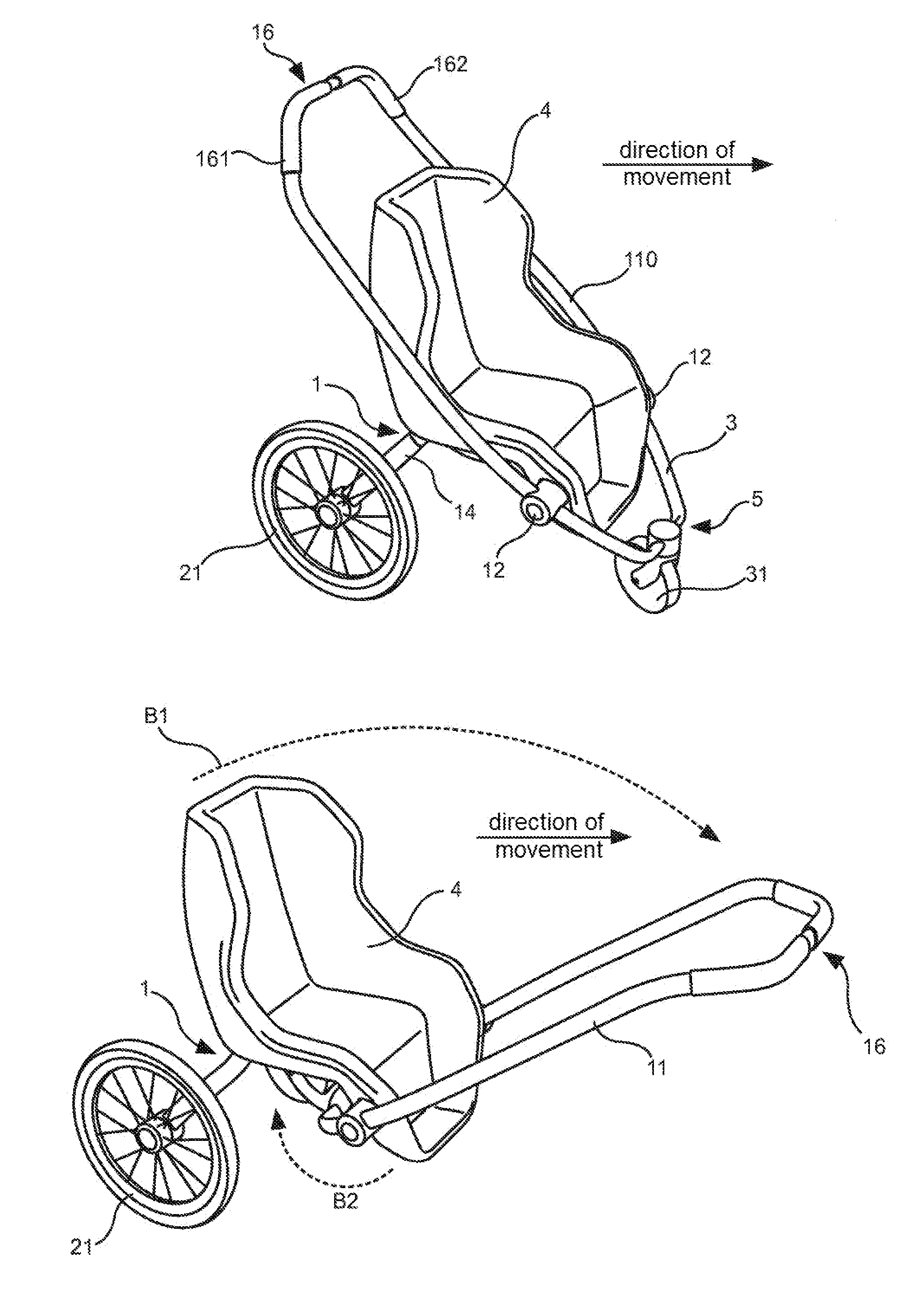 Stroller for a child which is convertible into bicycle trailer