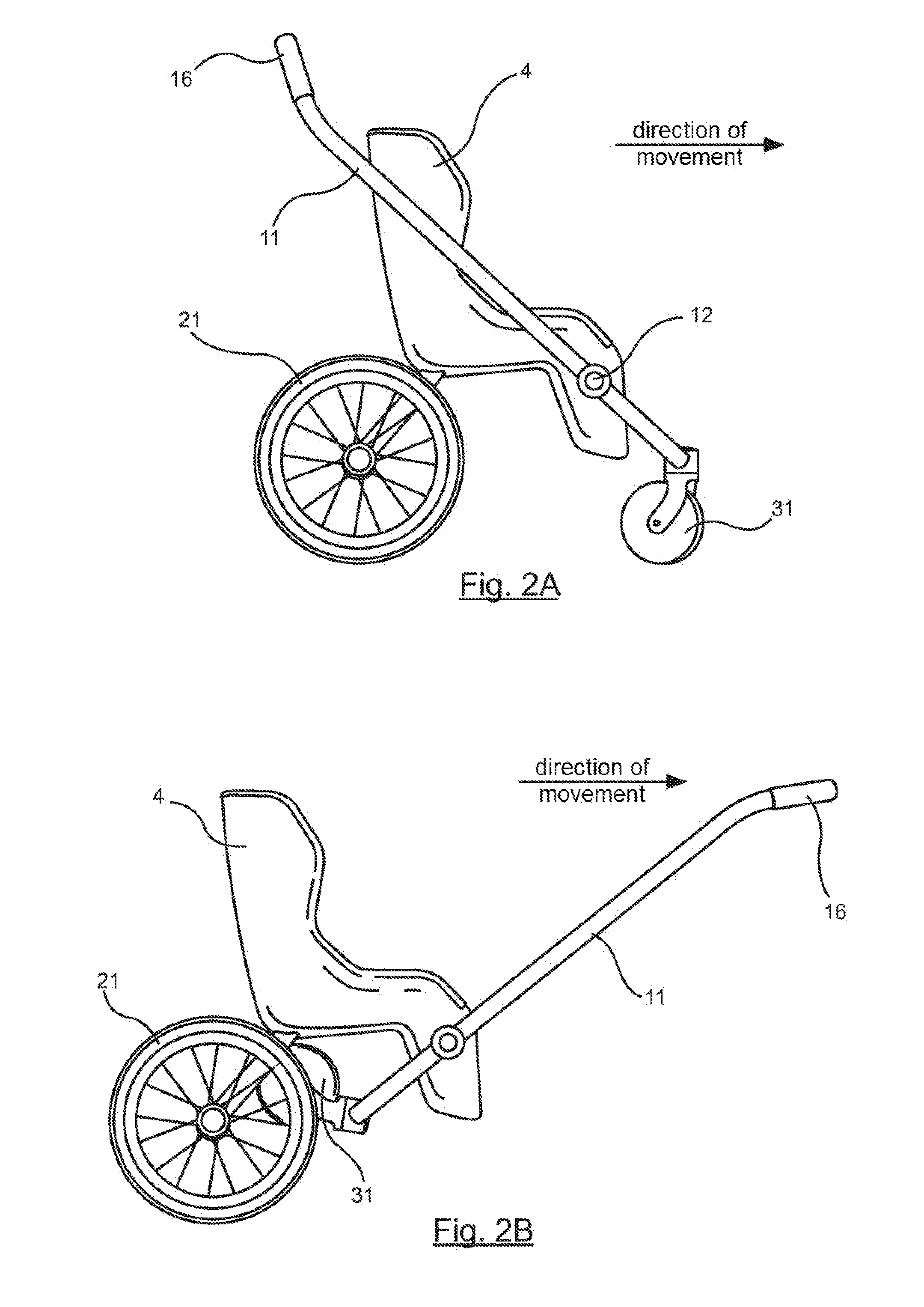 Stroller for a child which is convertible into bicycle trailer