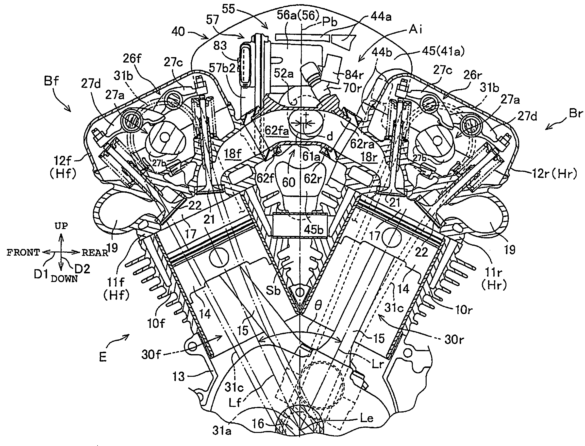 V-type internal combustion engine including throttle valve device, and vehicle incorporating same