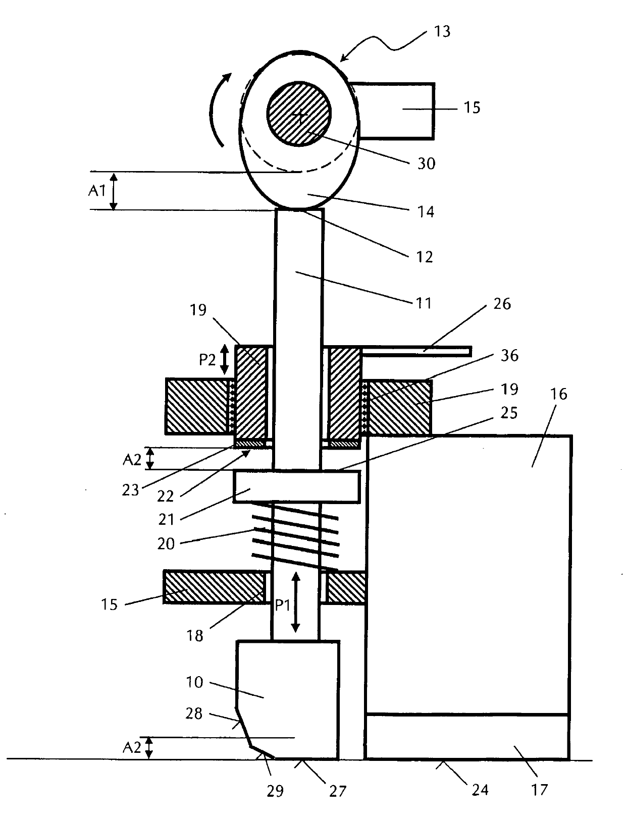 Method and apparatus for amplitude adjustment of a stamping bar of a road finisher