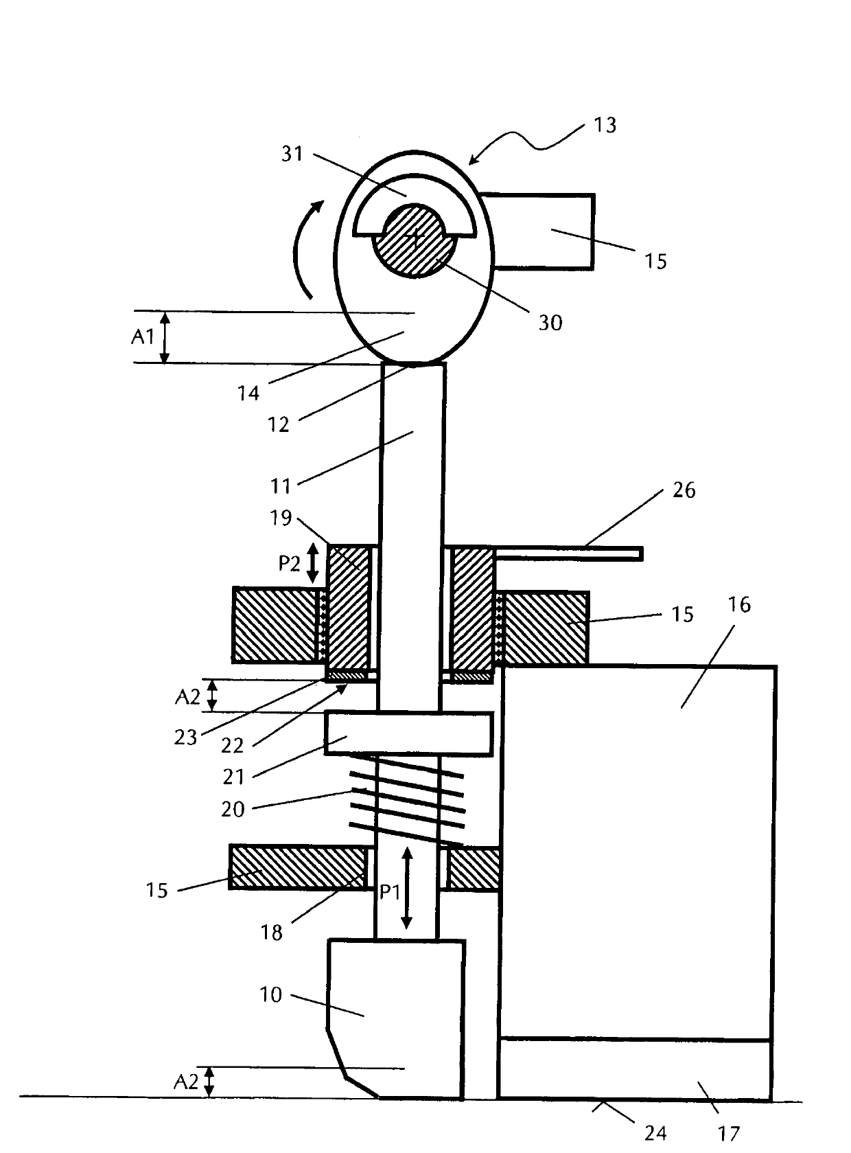 Method and apparatus for amplitude adjustment of a stamping bar of a road finisher