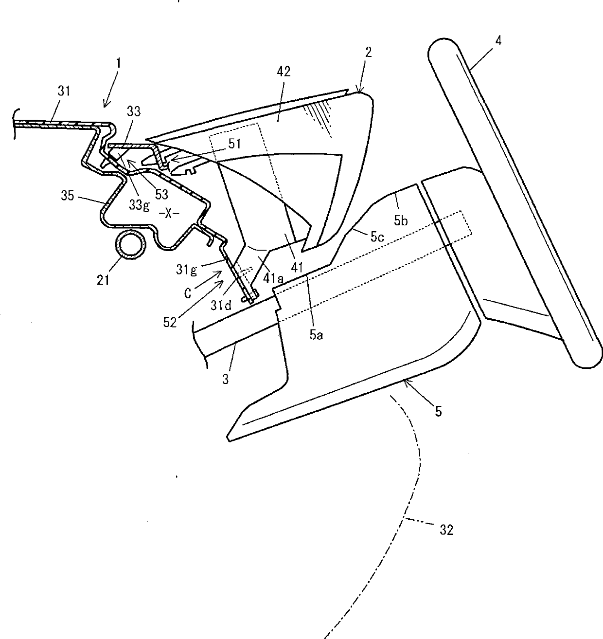 Structure of instrument panel area of vehicle