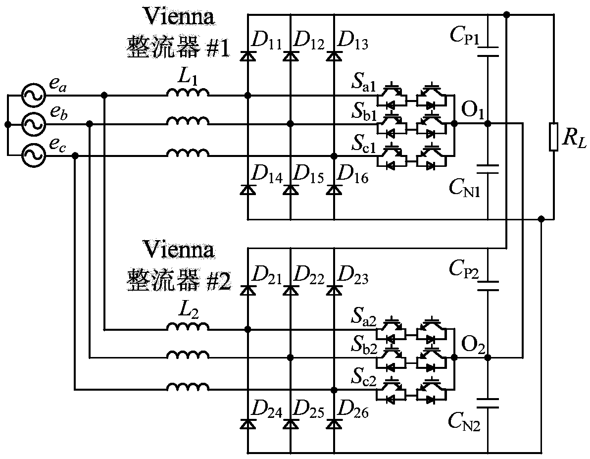 Modular parallel three-level Vienna rectifier, control system, and method