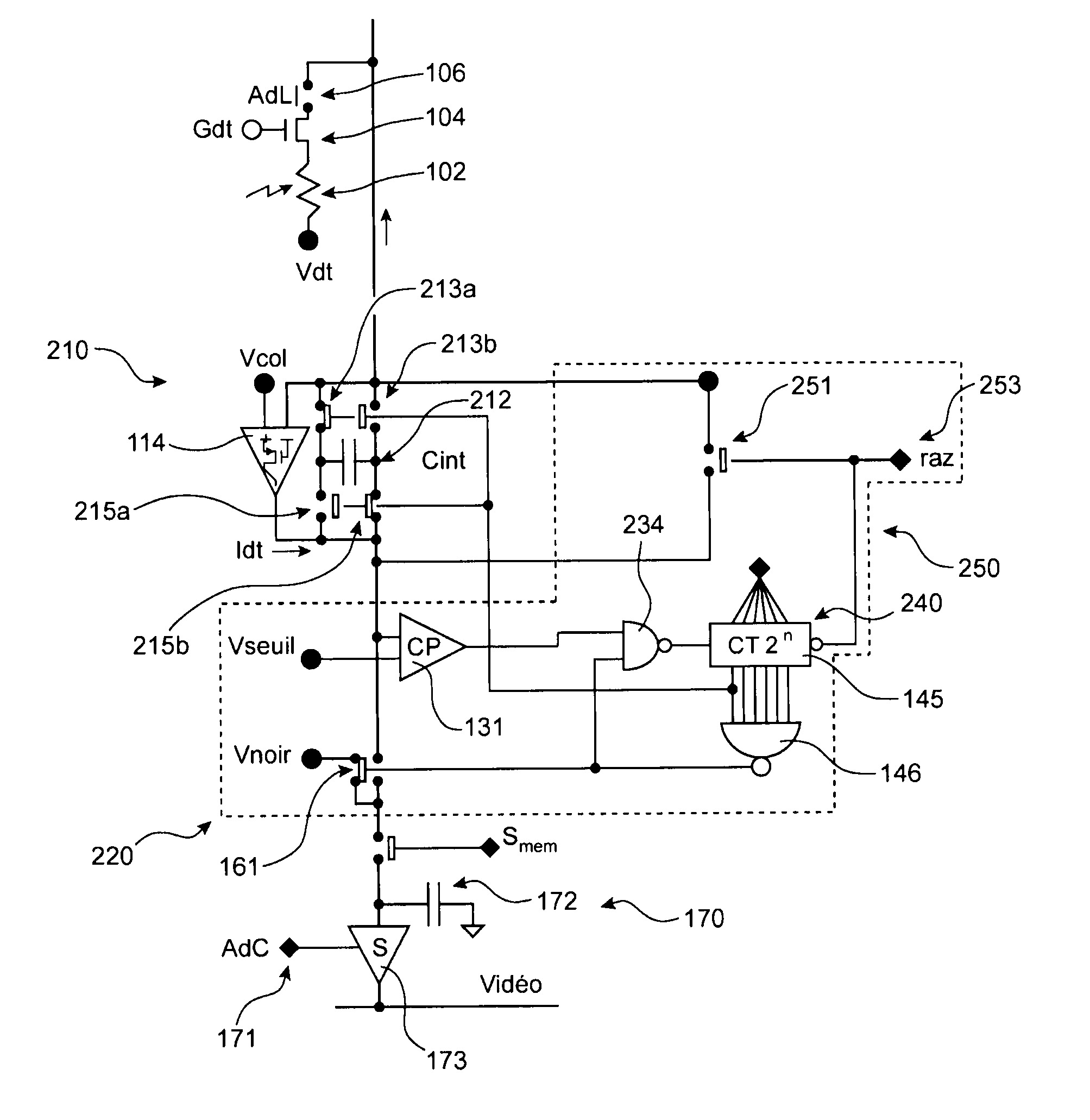 Electronic device for baselining the current emitted by electromagnetic radiation detectors