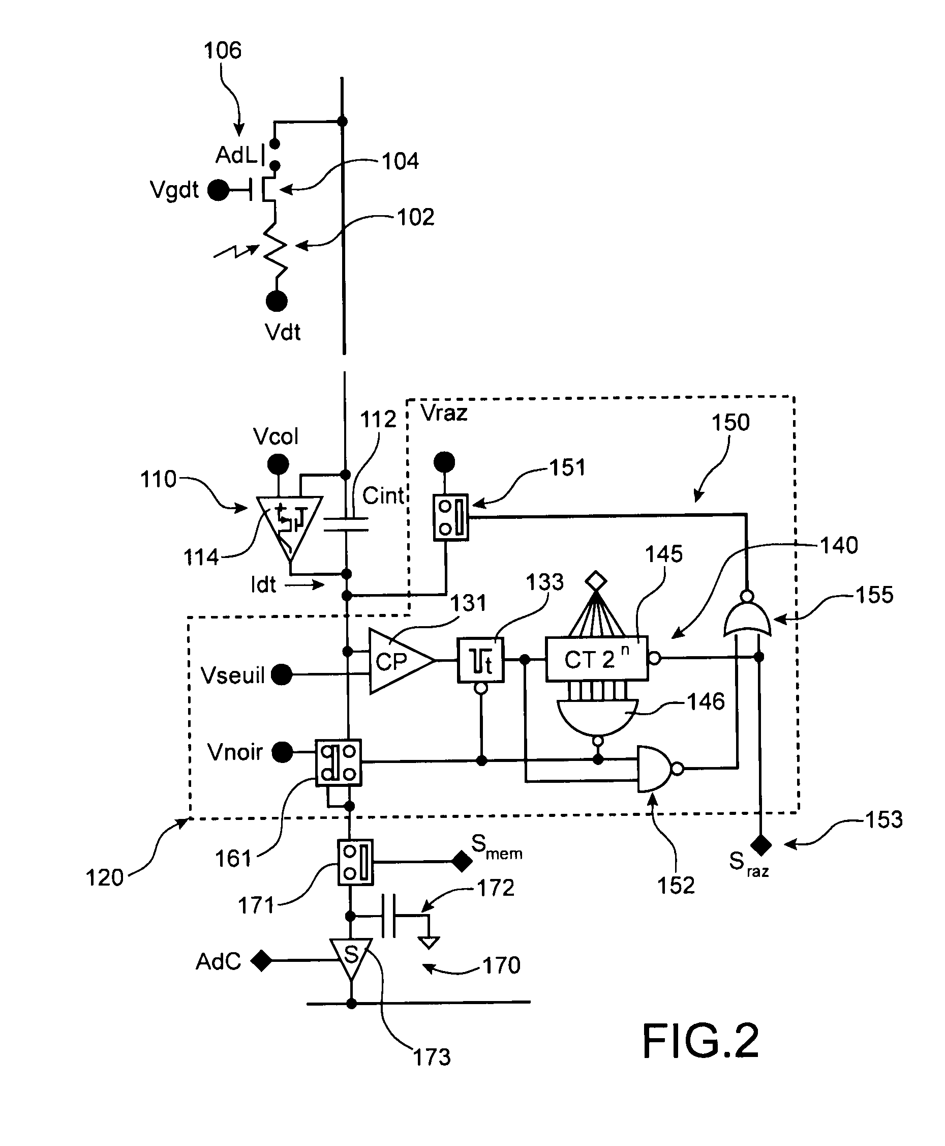 Electronic device for baselining the current emitted by electromagnetic radiation detectors