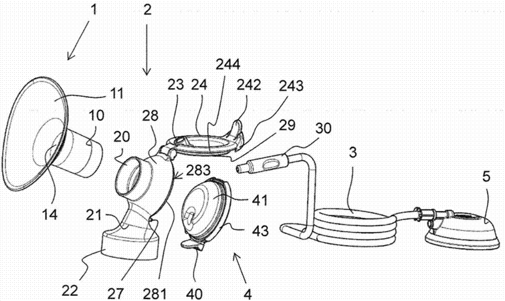 Adapter having a media separation membrane for a breast shield