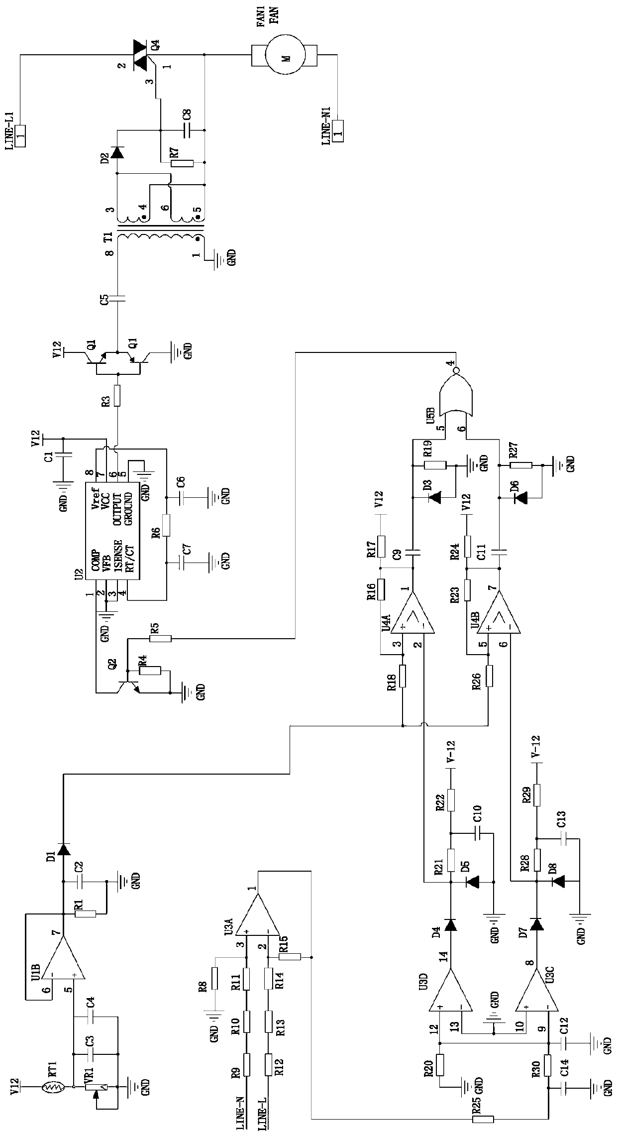A stepless speed regulation control circuit for an AC fan