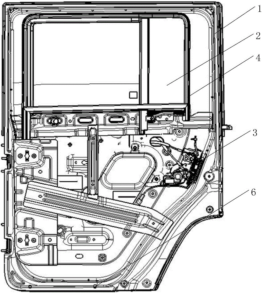 Rear vehicle door with water guiding structure and vehicle