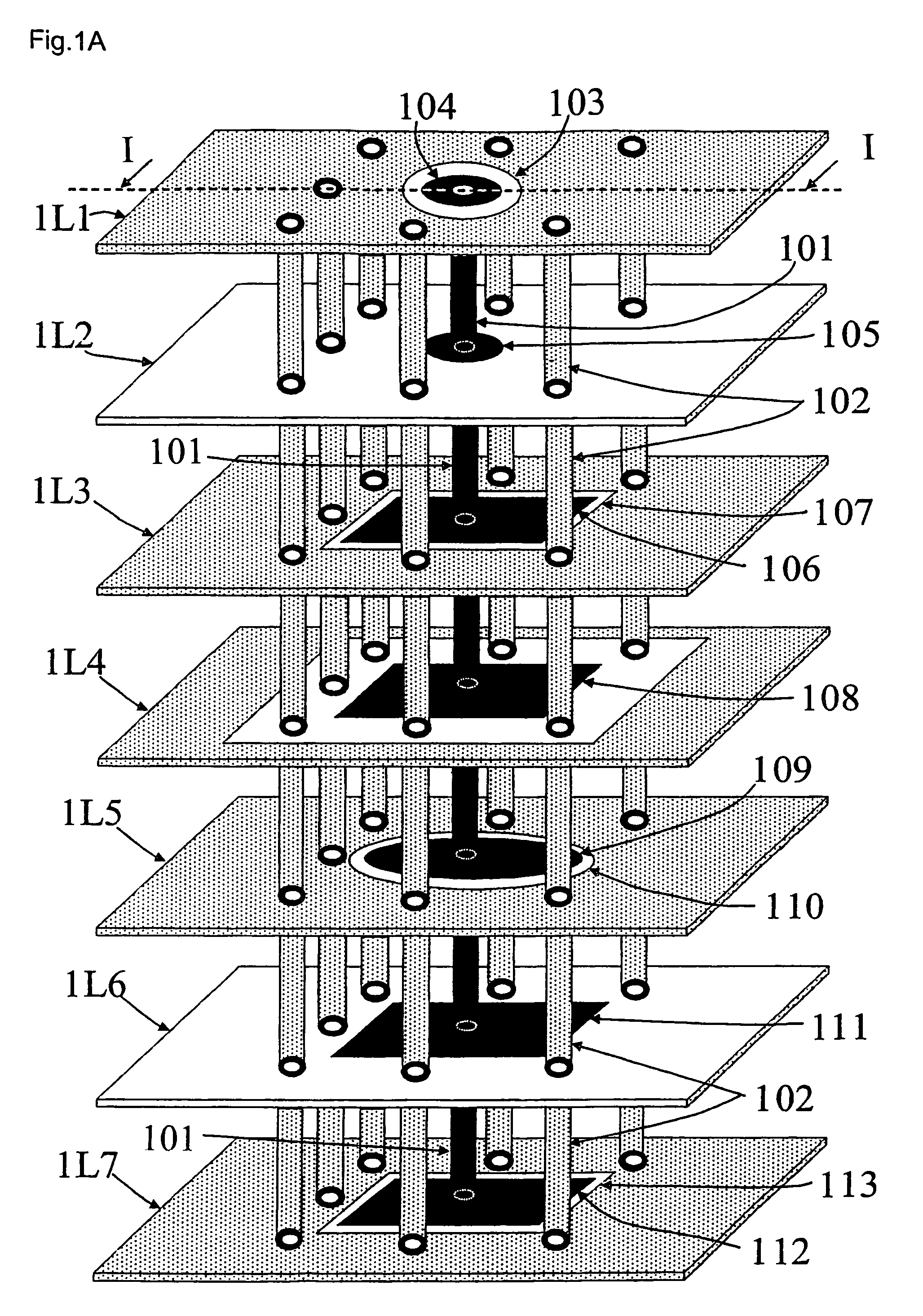 Composite via structures and filters in multilayer printed circuit boards