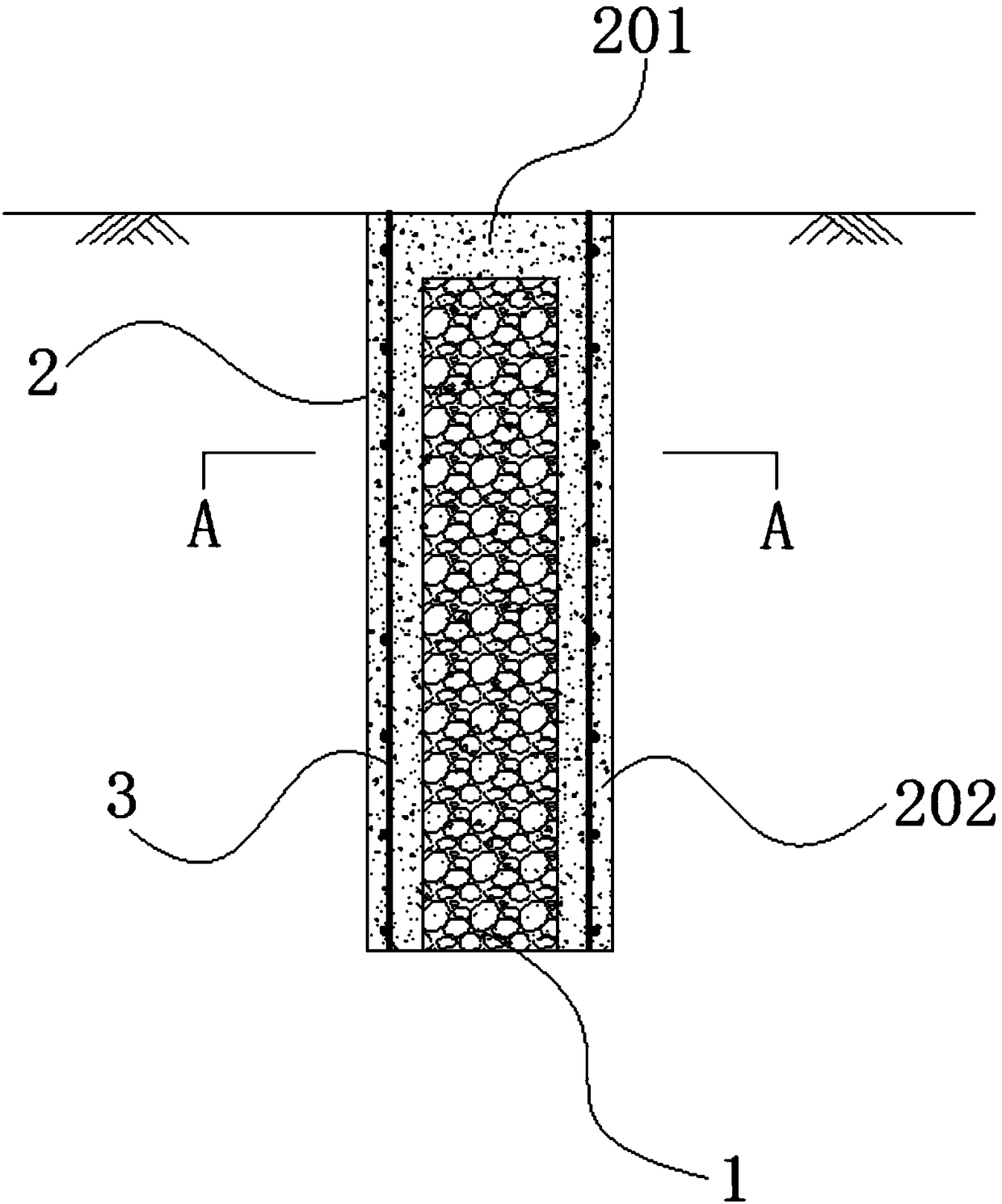 Expansion concrete pile with bulk material core and construction method thereof
