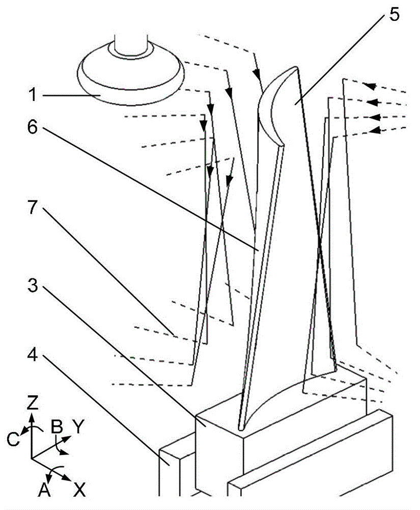 Cantilever grinding machining method for vane using three-axis linkage interpolation