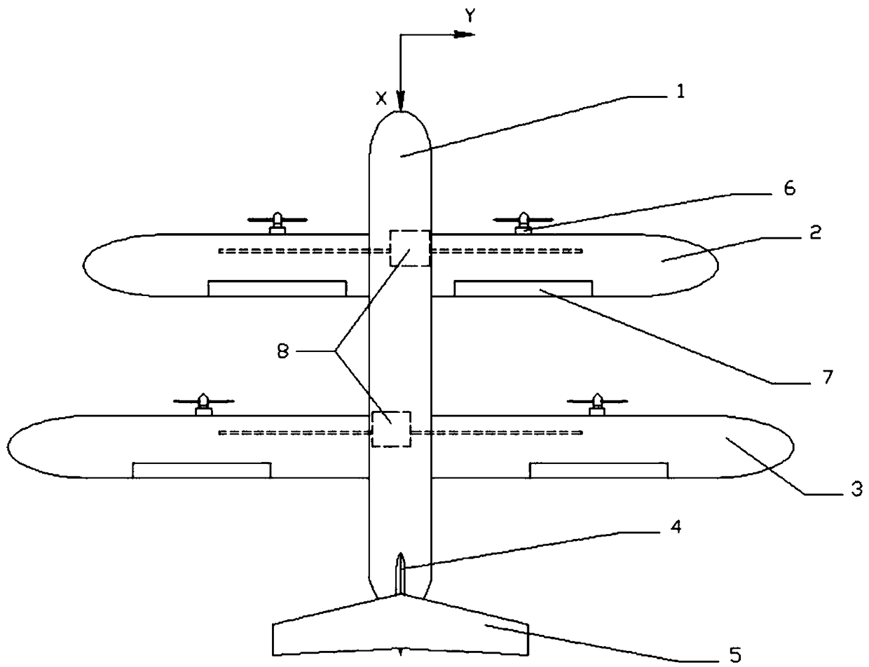 A statically stable four-tilt-wing unmanned aerial vehicle