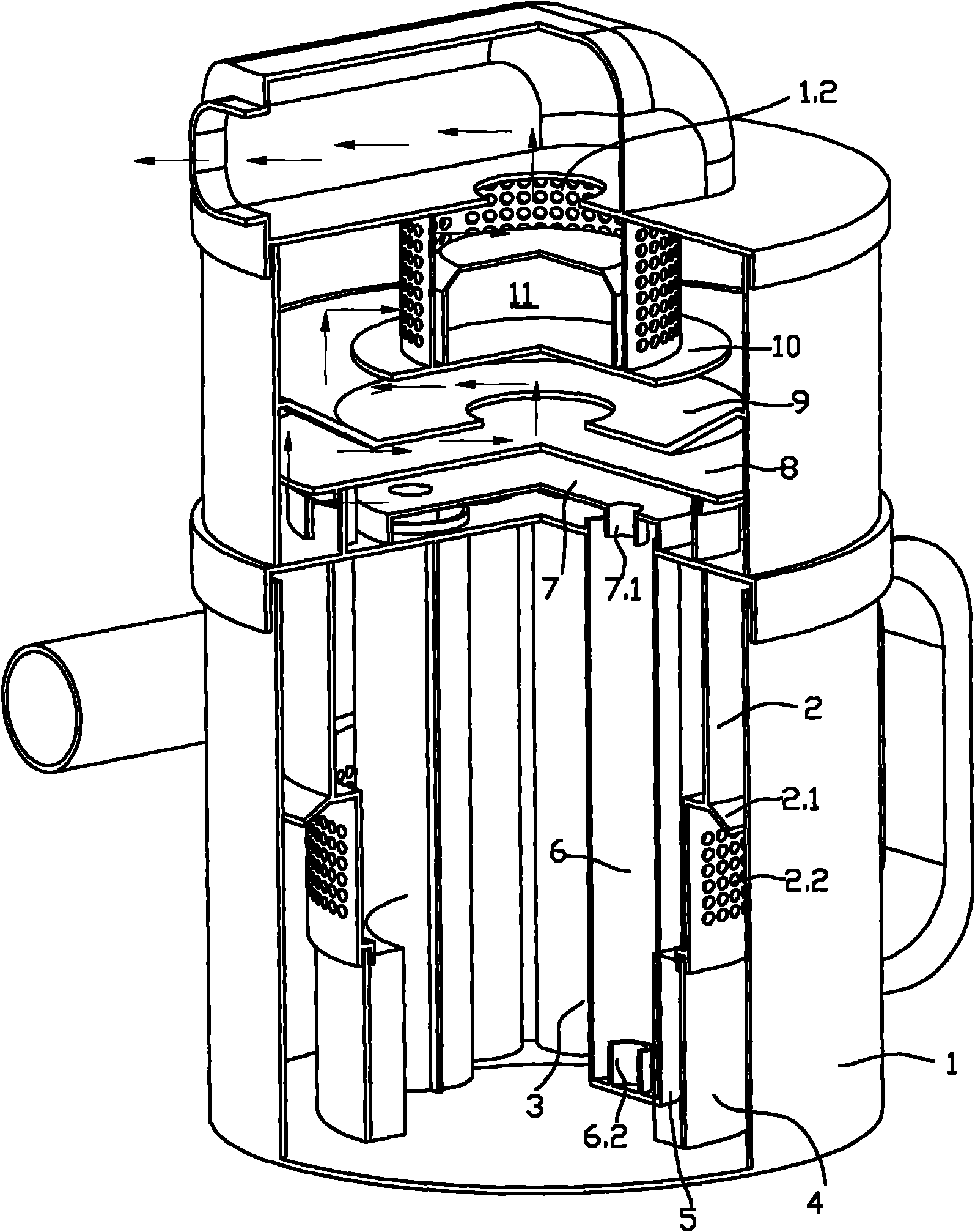 Cyclonic water filtration dust collecting device