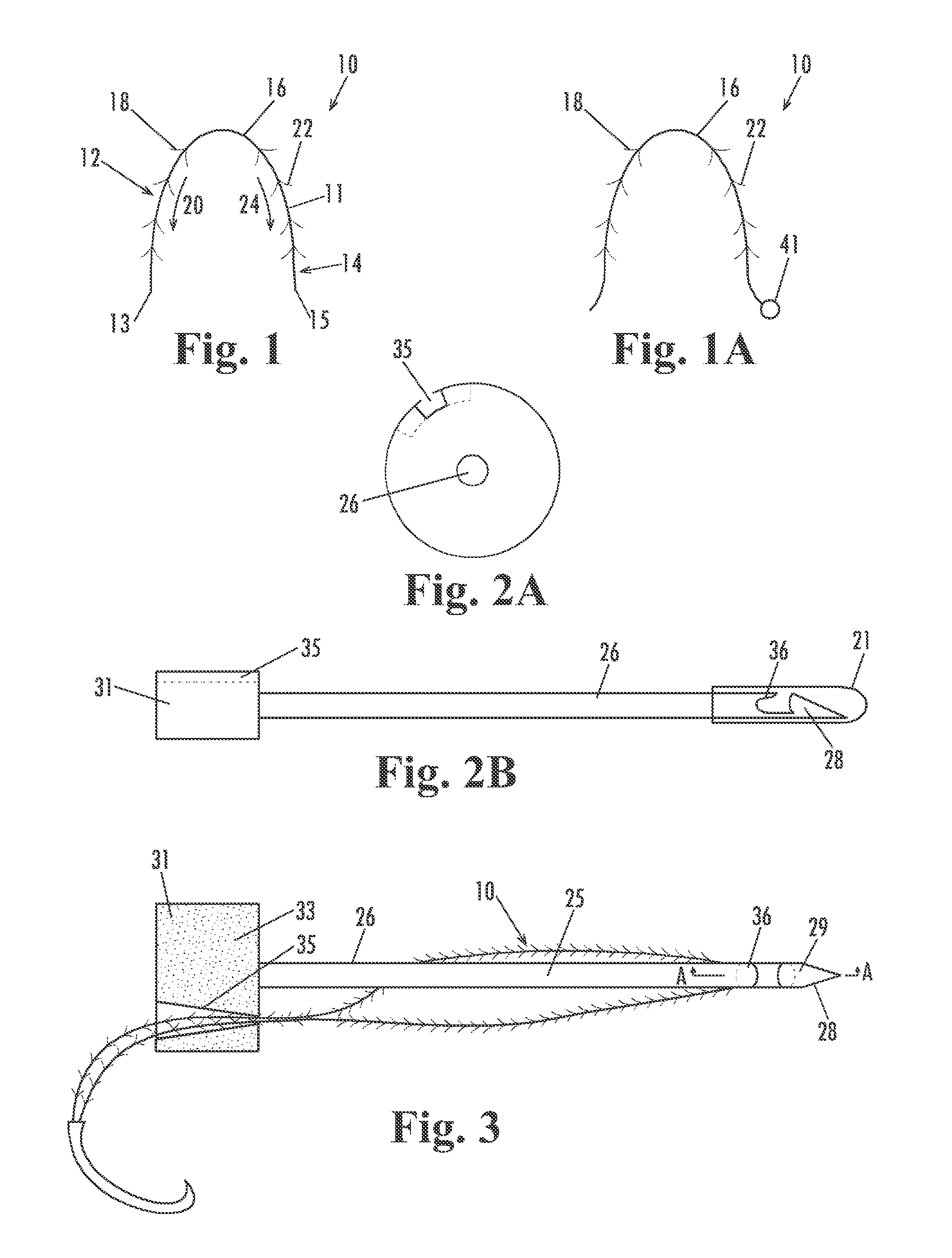 Length of self-retaining suture and method and device for using the same