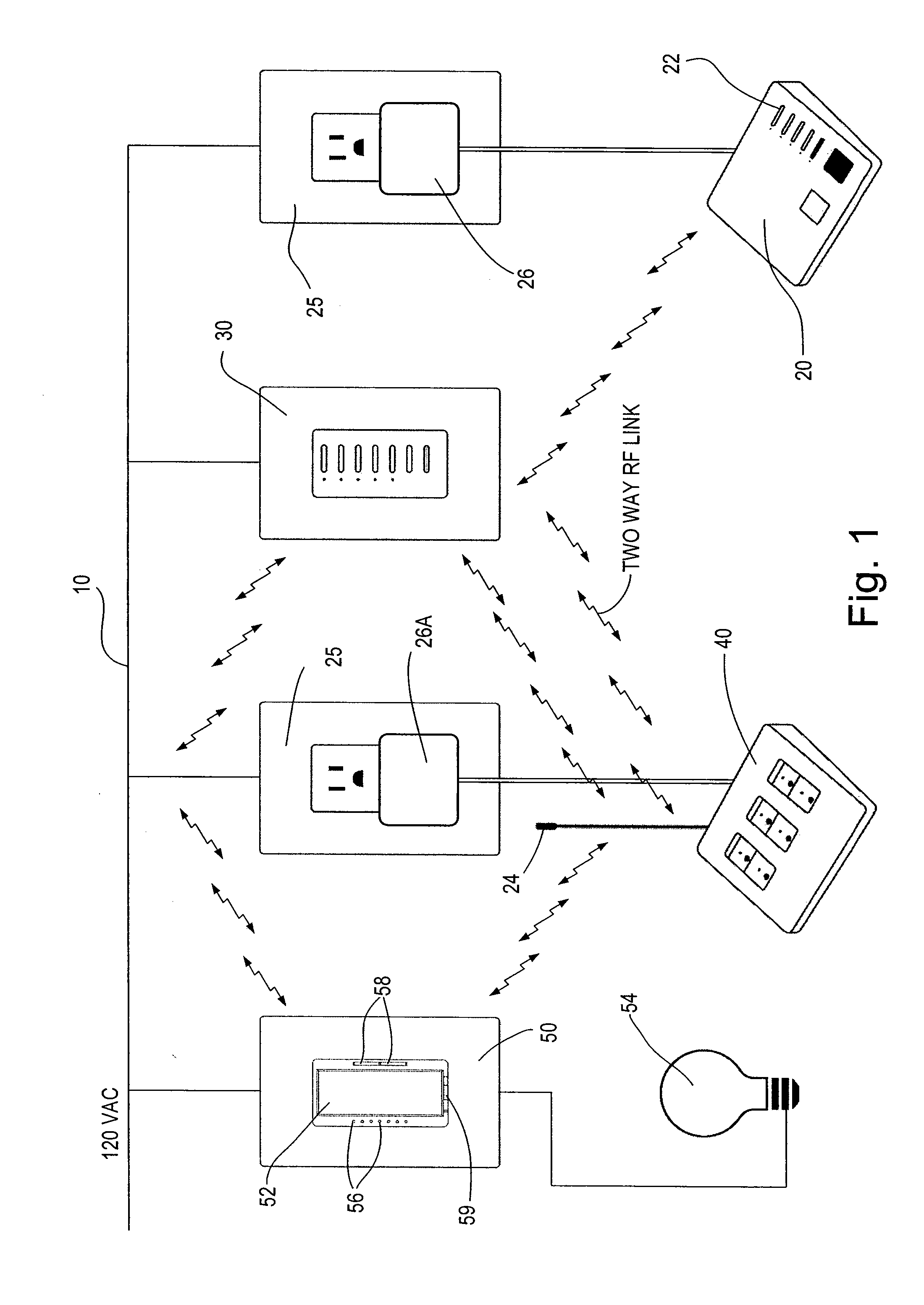 Compact radio frequency transmitting and receiving antenna and control device employing same