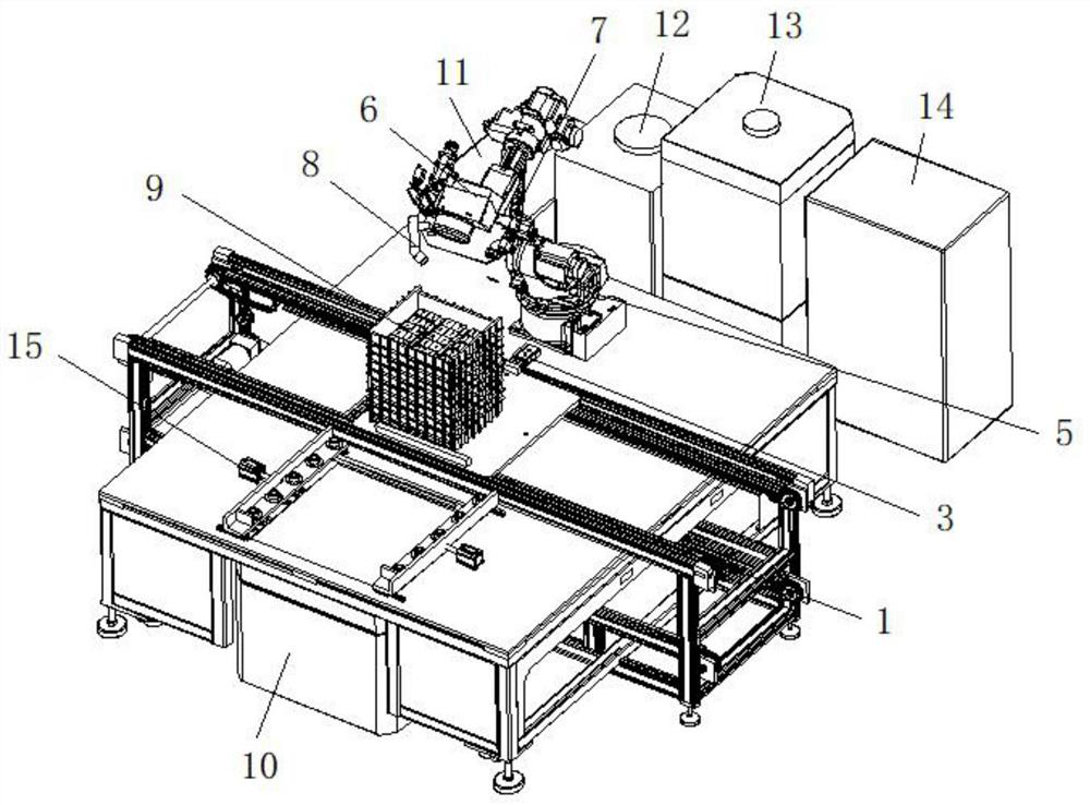 Laser cutting flow guide row device for power battery disassembly