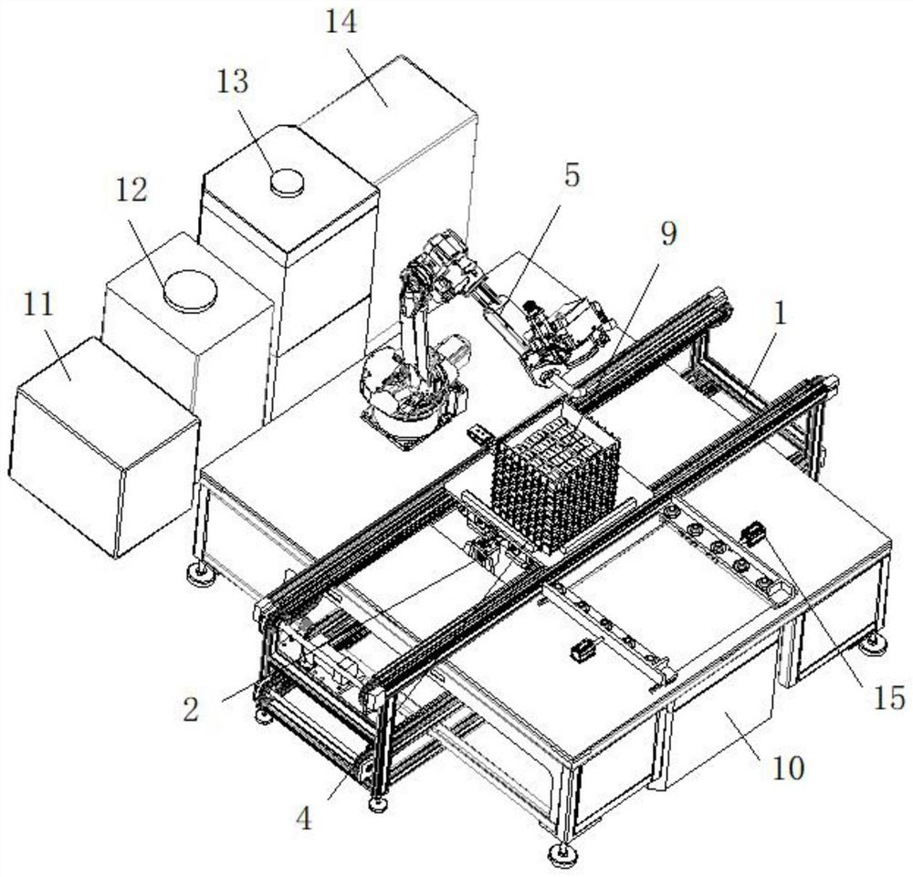 Laser cutting flow guide row device for power battery disassembly