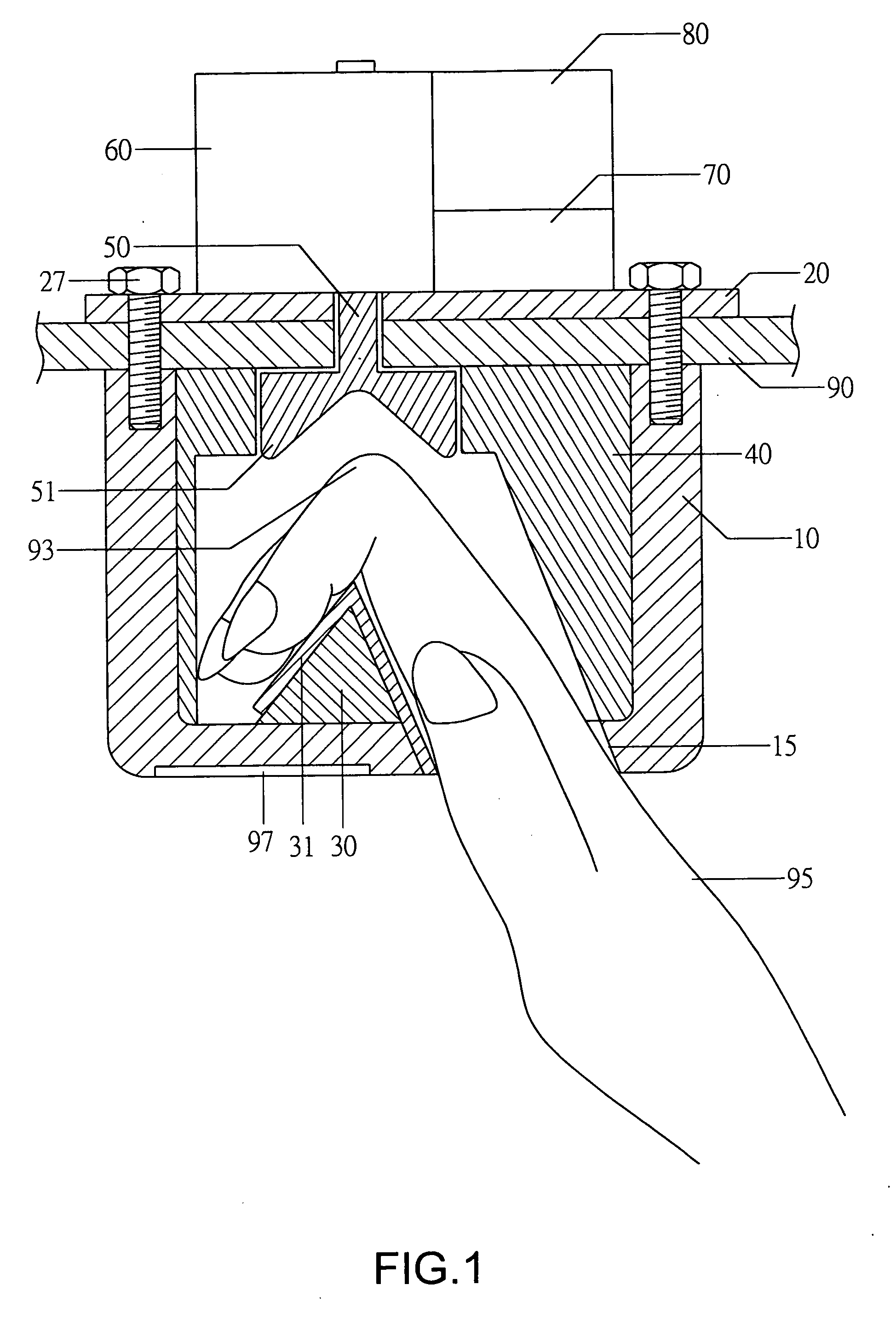 Buckling up phalanges joints type button input device and method