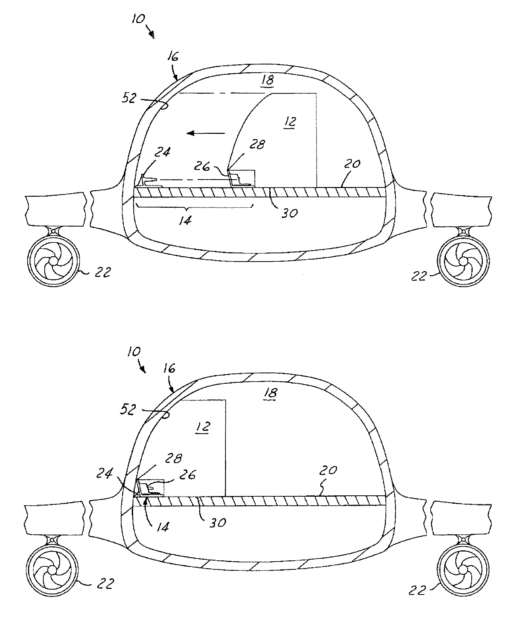 Self-locating fastening assembly and method for integrating a monument within an aircraft