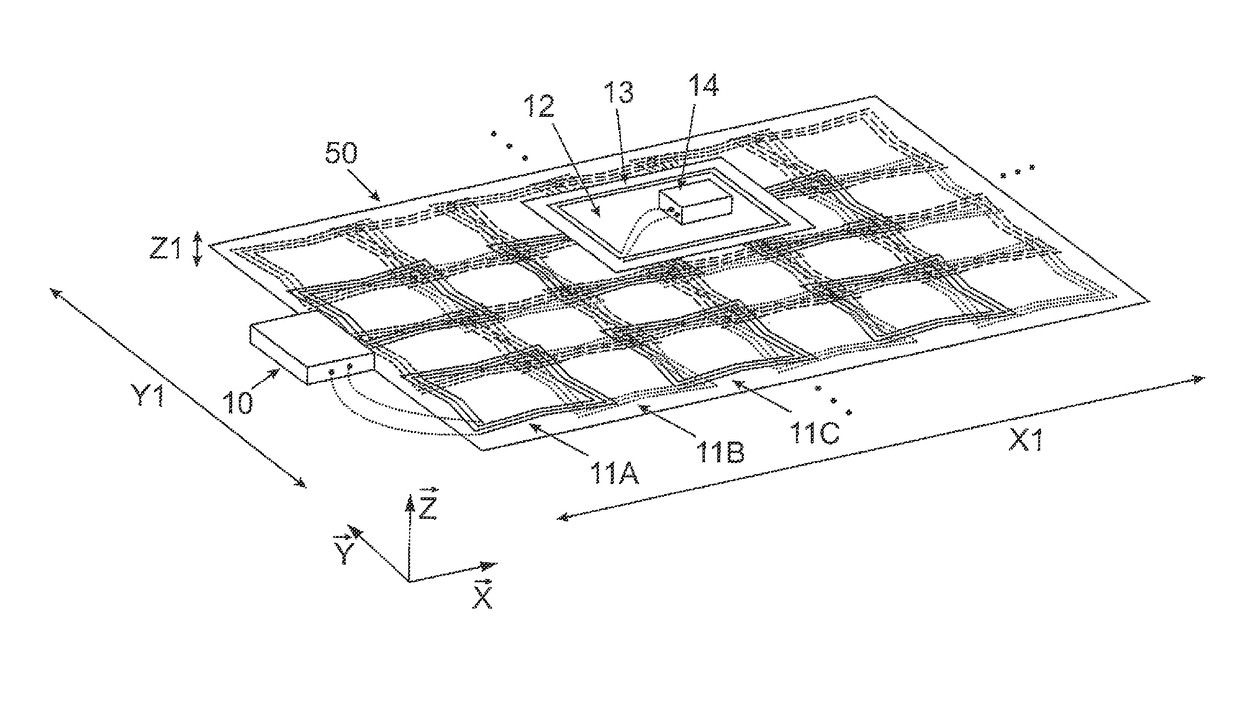 Arrangement and method for contactless energy transmission with a coupling-minimized matrix of planar transmission coils