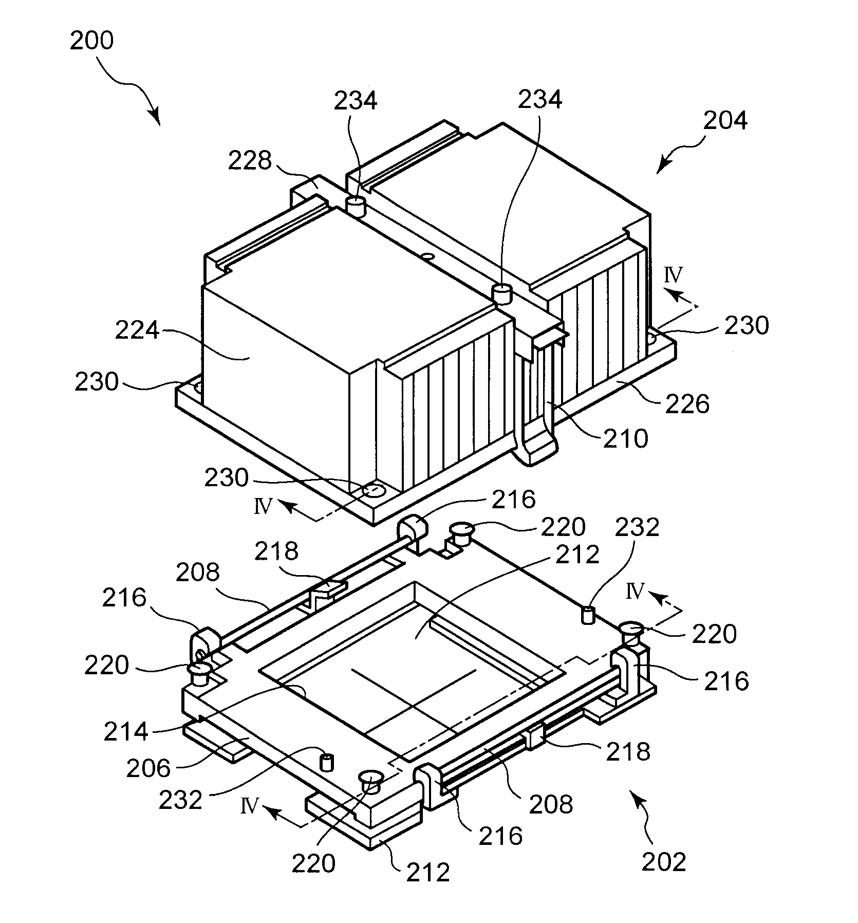 Non-Influencing Fastener for Mounting a Heat Sink in Contact with an Electronic Component