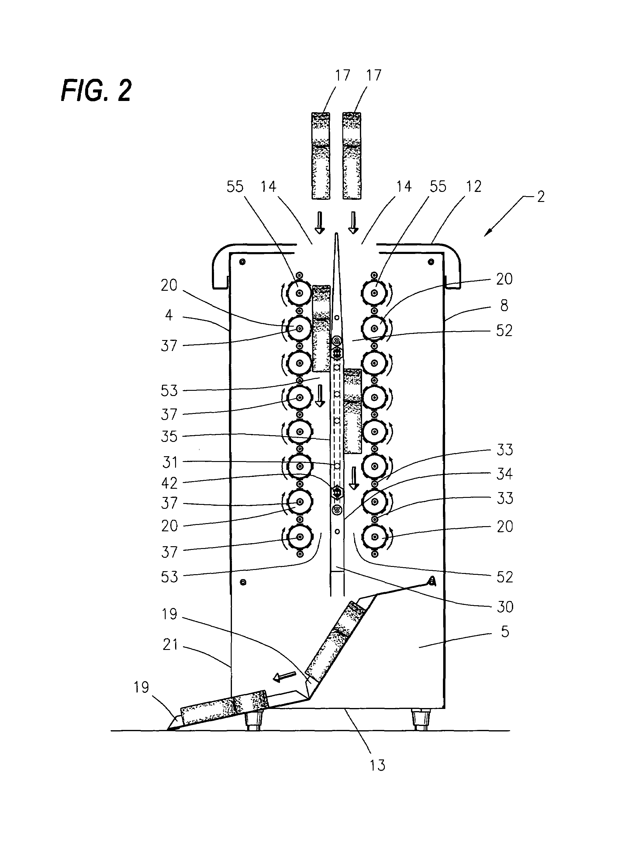 Apparatus and method for a chain motivated toaster with vertically aligned rollers
