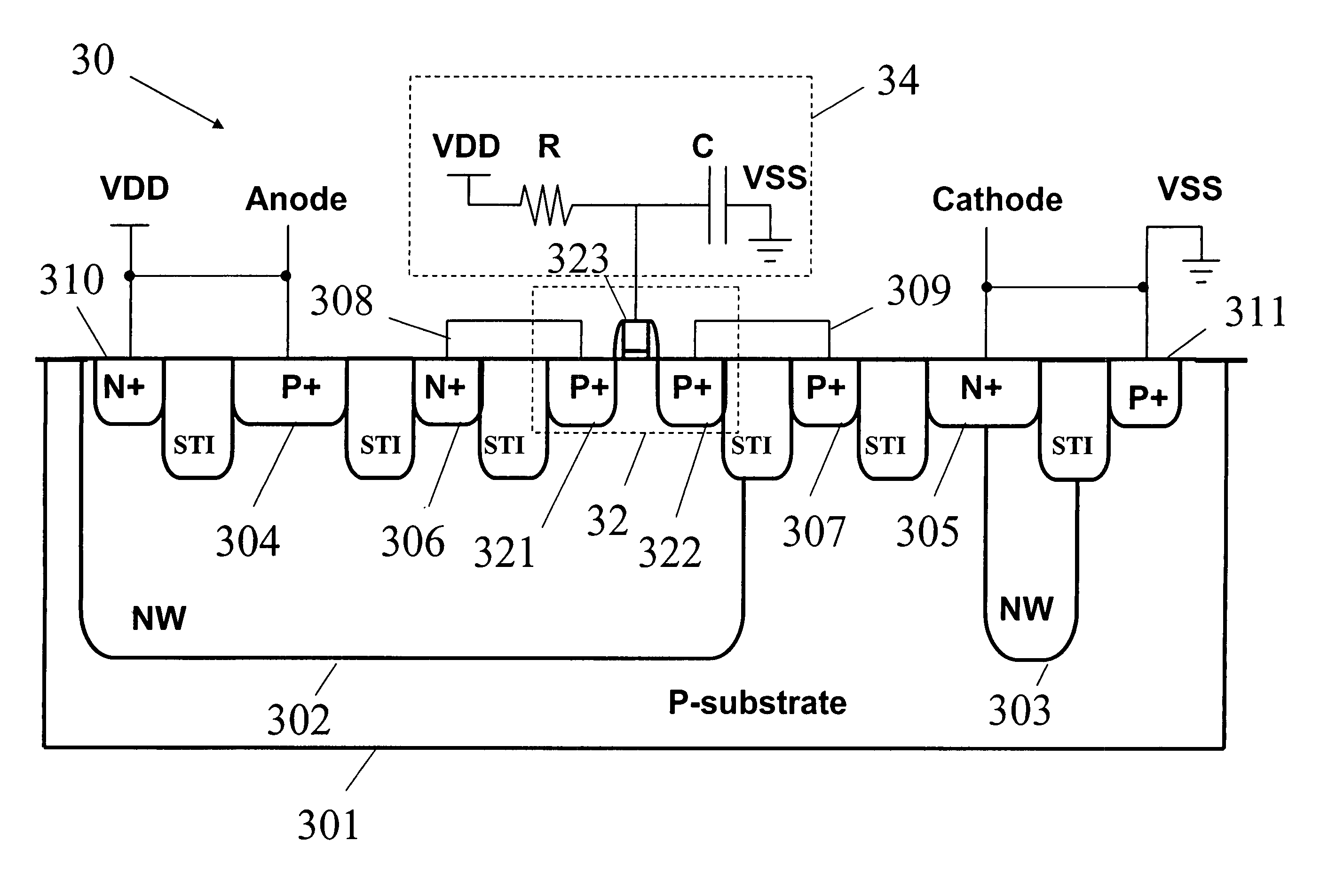 Initial-on SCR device for on-chip ESD protection