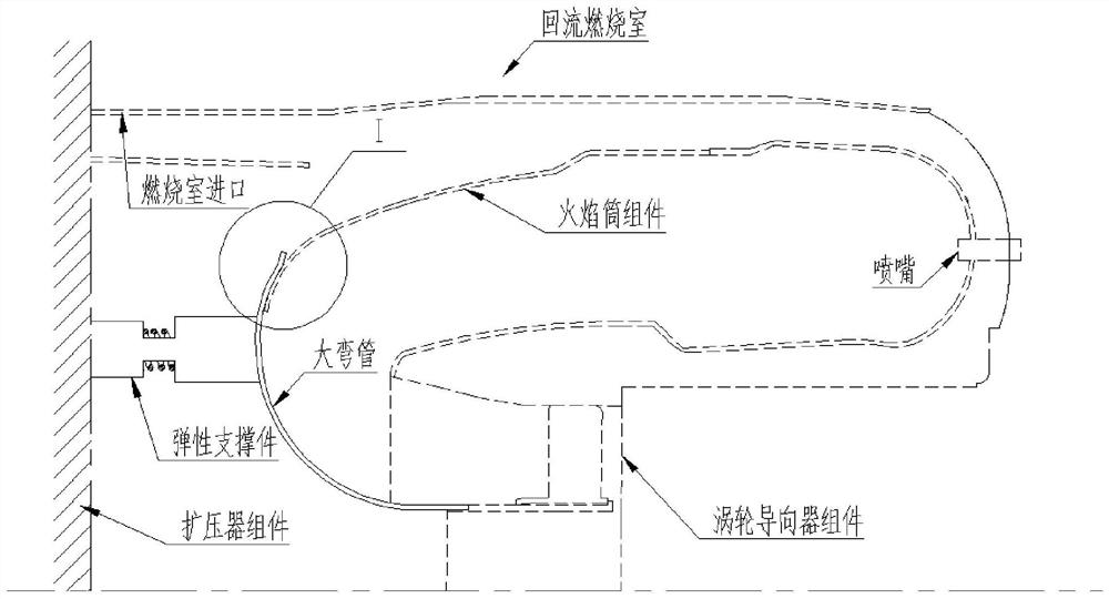 An Axially Floating Backflow Annular Combustion Chamber Large Elbow Structure